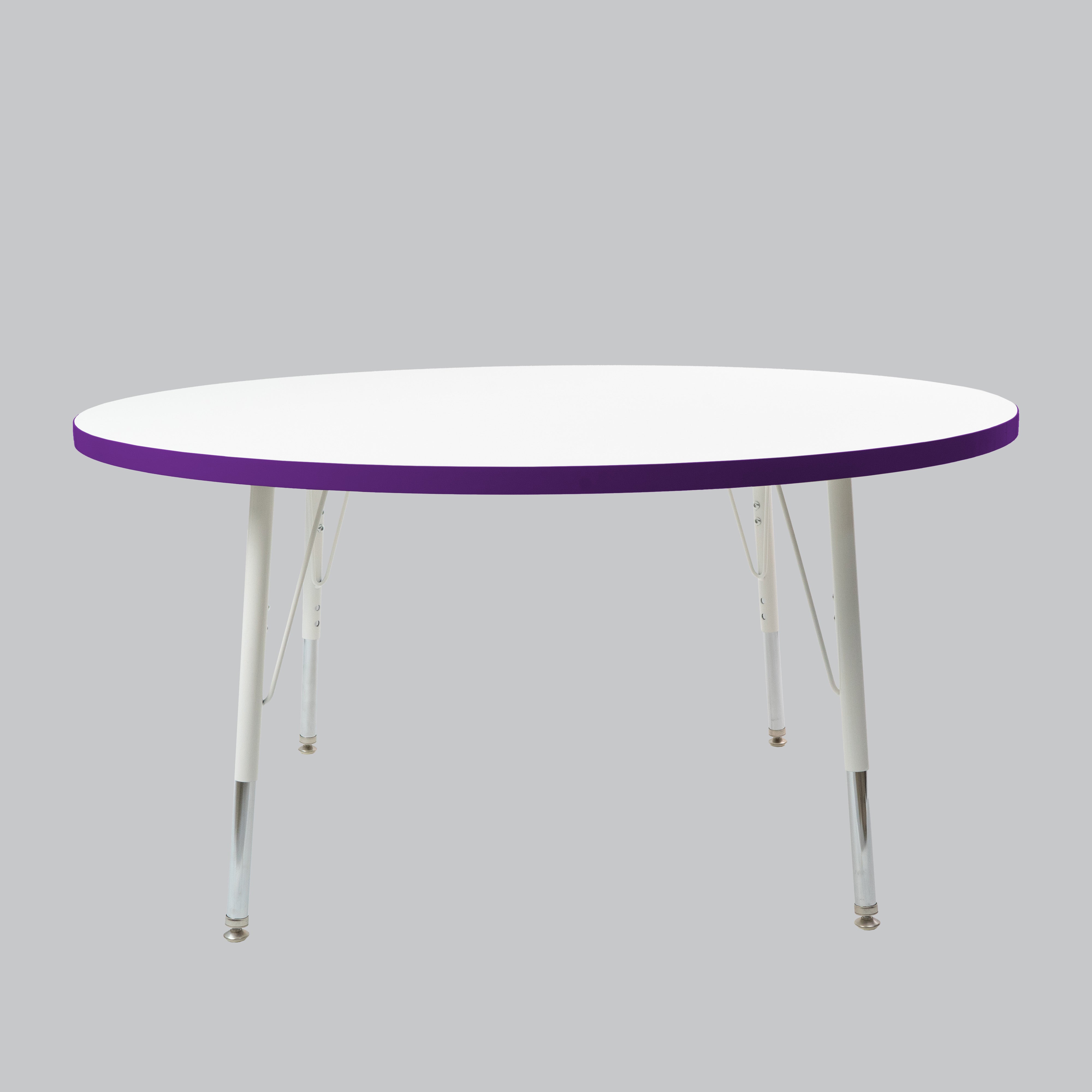 48" Round Thermofused Activity Table with Adjustable Standard Swivel Glide Legs - White/Eggplant/White