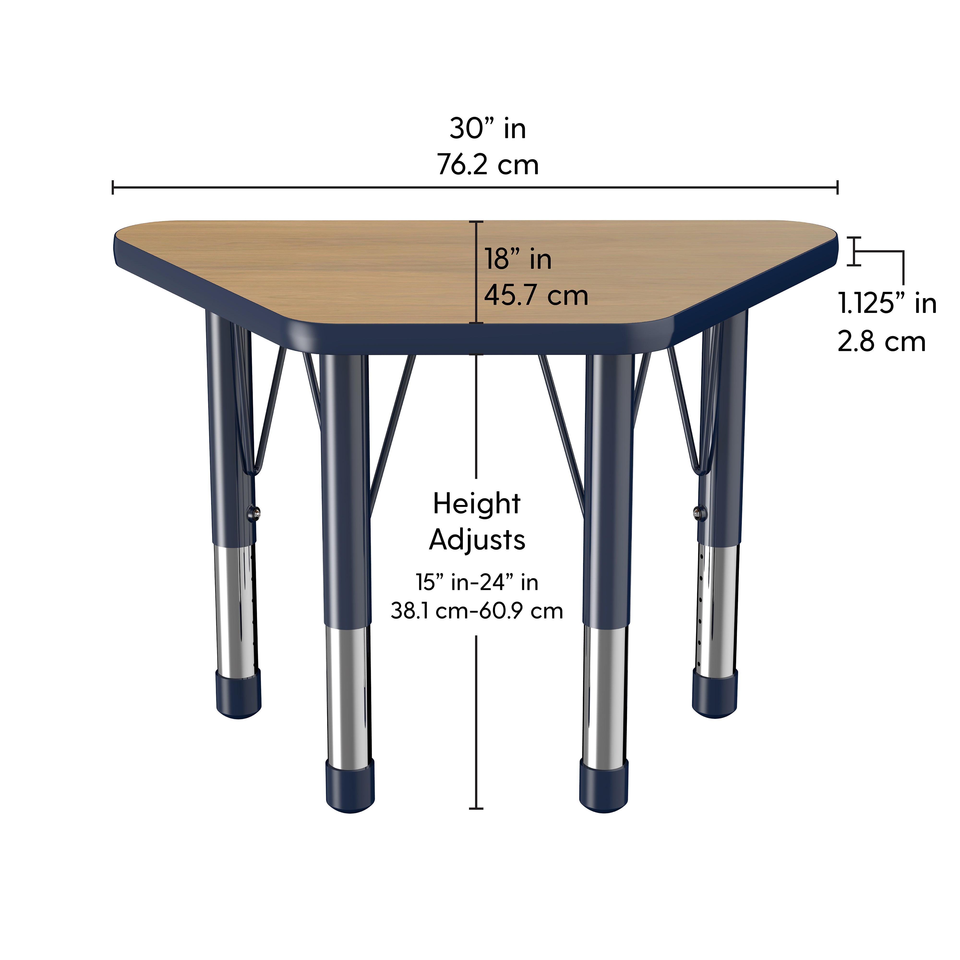 18" x 30" Trapezoid T-Molding Activity Table with Adjustable Chunky Legs - Pasadena Oak/Navy