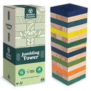 Mindful Classics, Jumbling Tower Sustainable Wooden Blocks Tumbling Toppling Bamboo Wood Party Stacking Game, for Adults and Kids Ages 8 and up