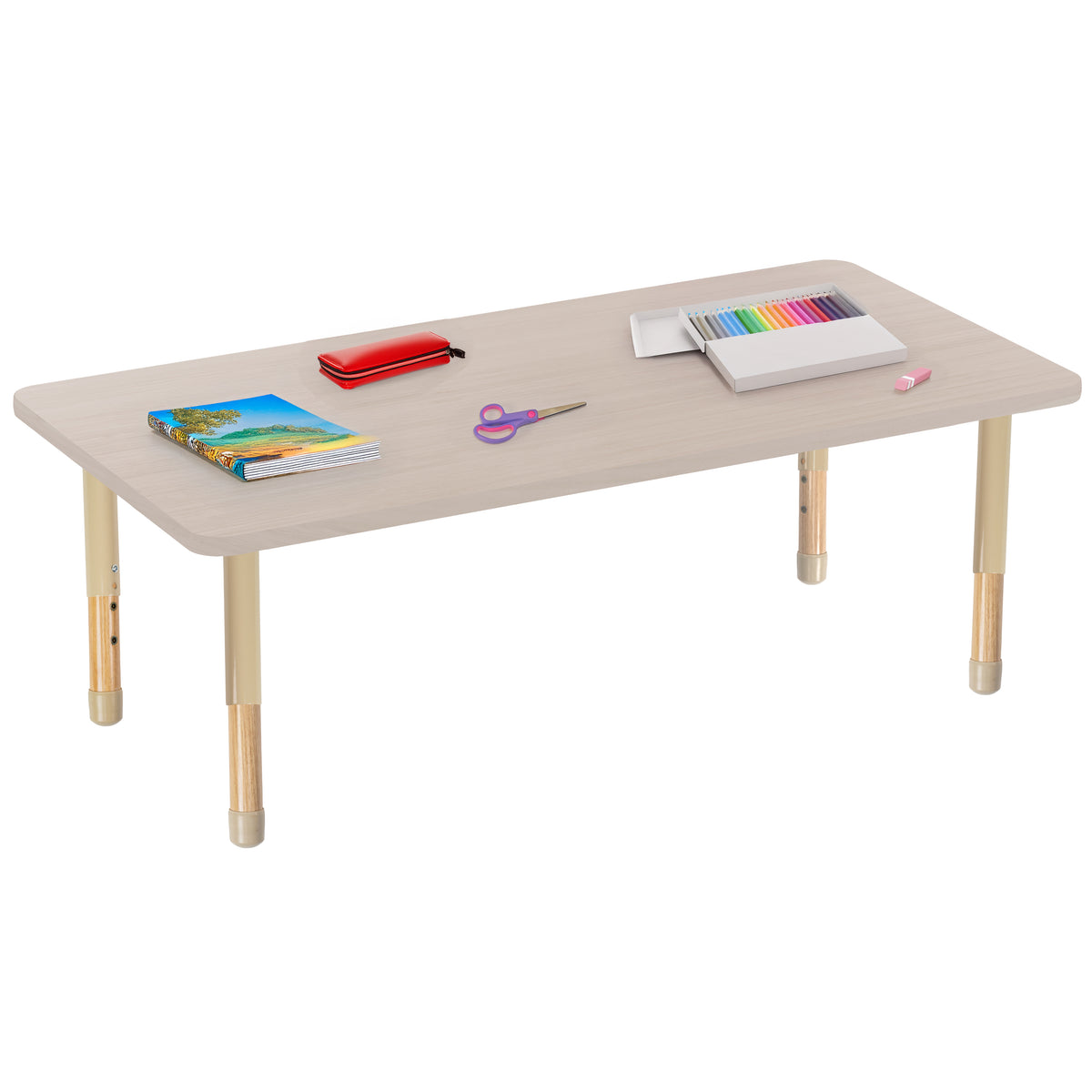 30" x 60" Rectangle Thermofused Activity Table with Adjustable Chunky Wood Legs - Asian Sand/Sand/Natural