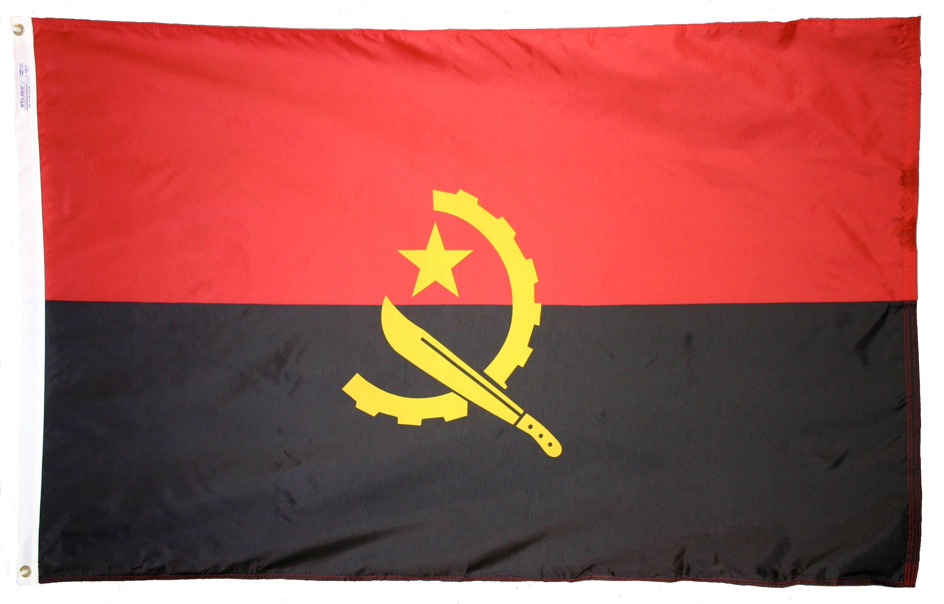 Angola Flag 5x8 ft. Nylon SolarGuard Nyl-Glo 100% Made in USA to Official United Nations Design Specifications.