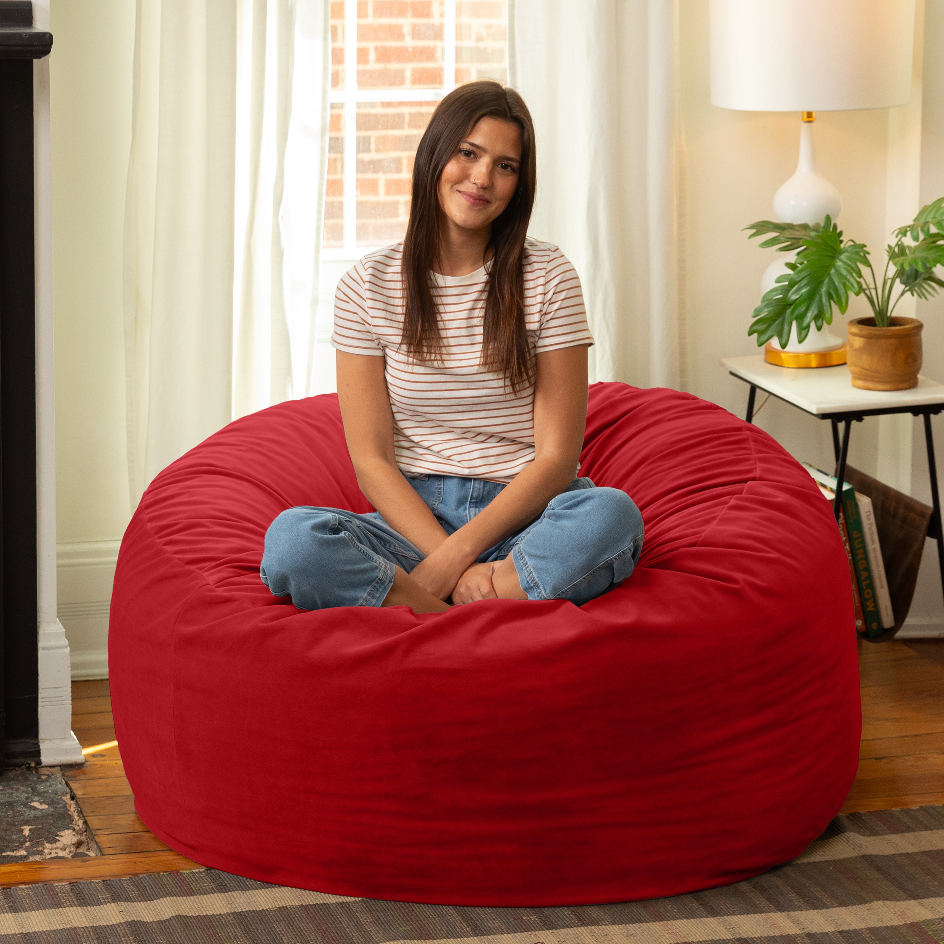 Jaxx 4 Foot Saxx - Large Round Bean Bag Chair for Adults - Lush Velvet Merlot