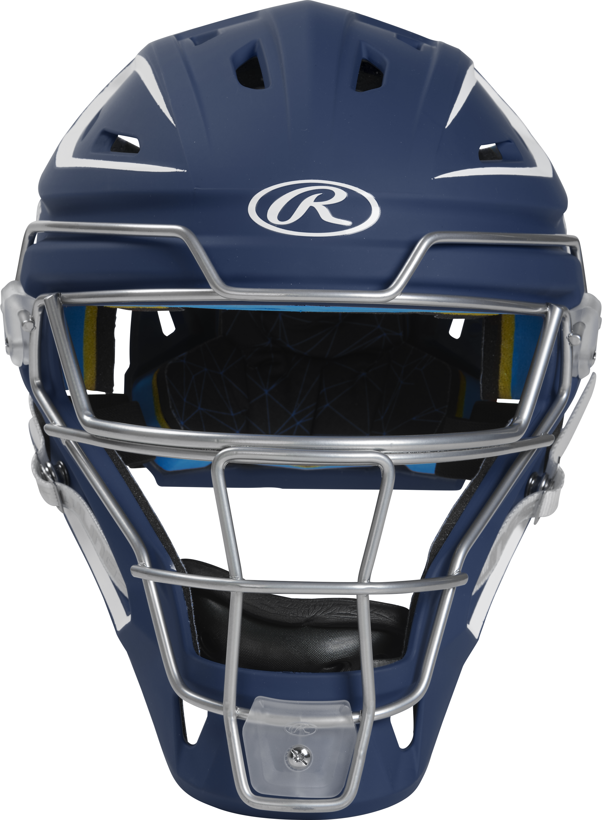 Rawlings Mach Matte 2-Tone Hockey Style Senior Catchers Helmet - Navy/White