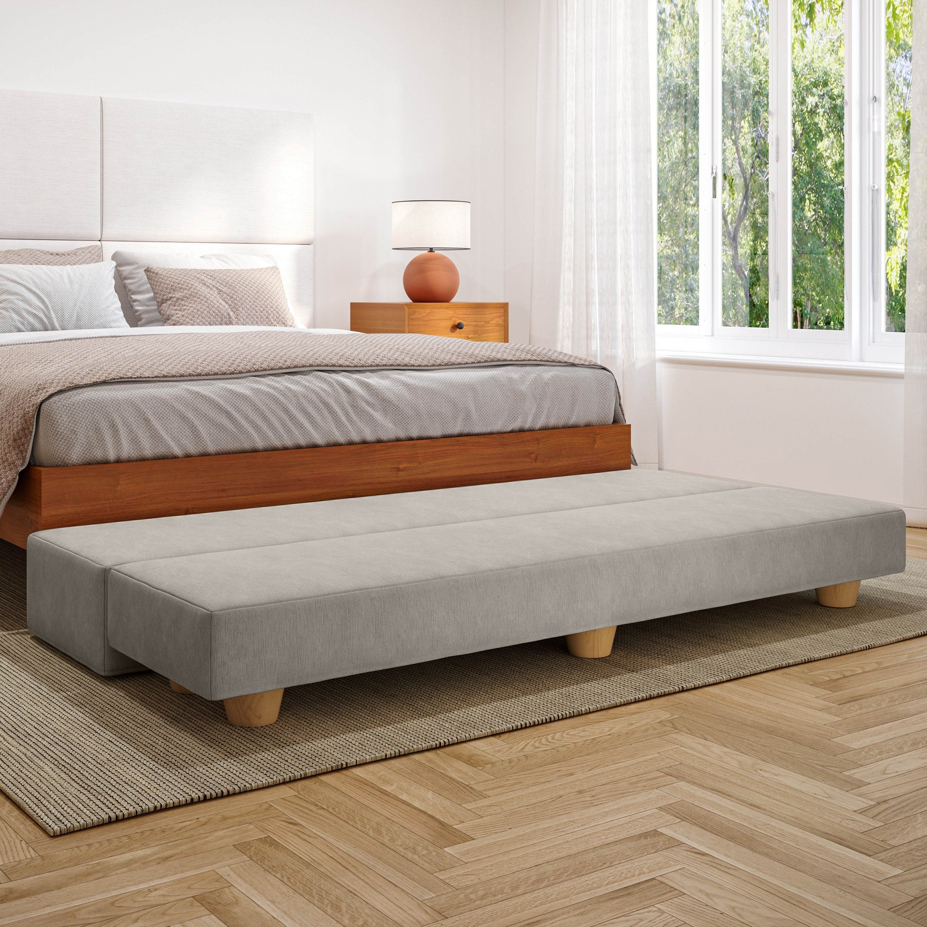 Jaxx Camden Convertible Bed Bench / Fold-Out Twin Guest Bed, Dove Grey