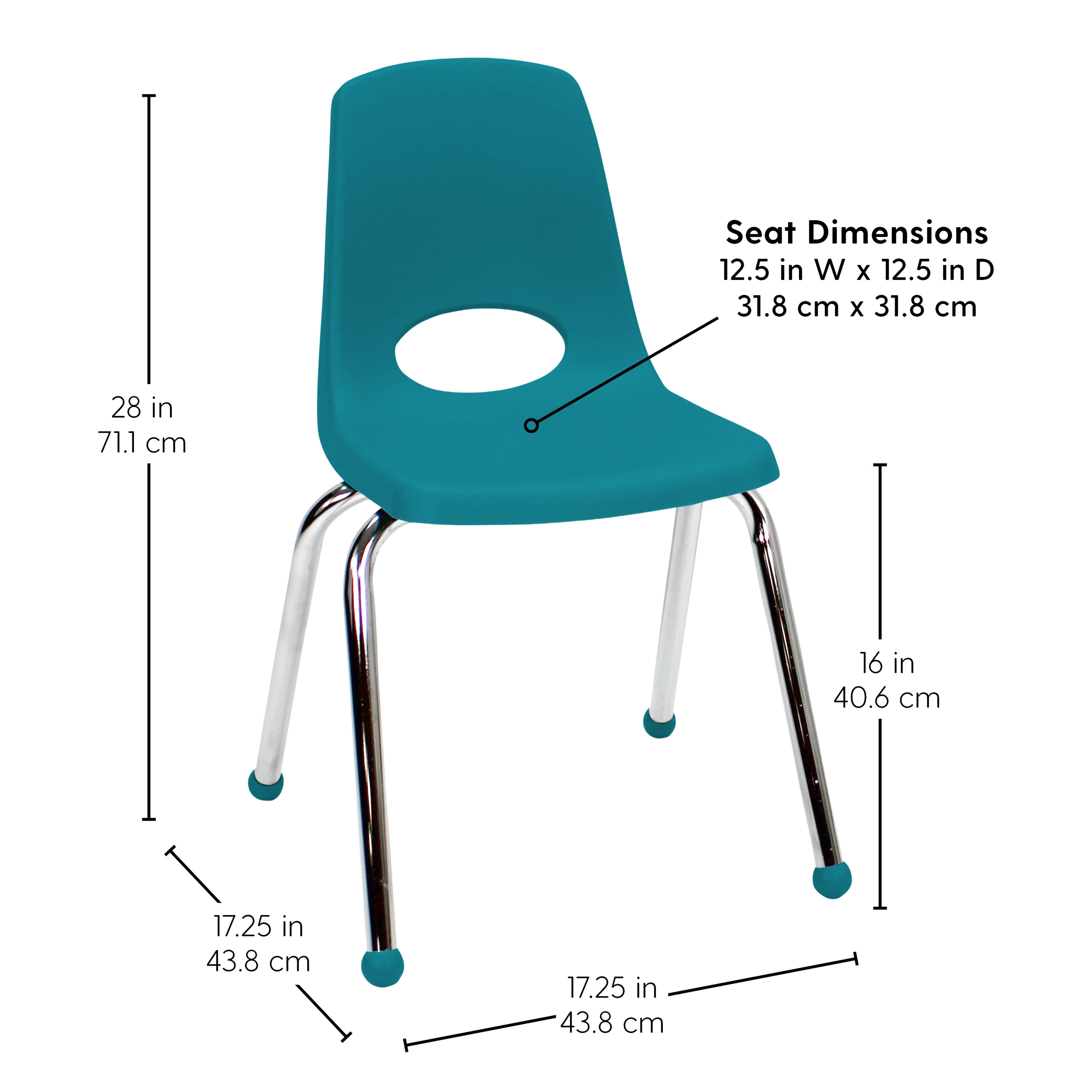 16" Stack Chair with Ball Glides, 6-Piece - Teal