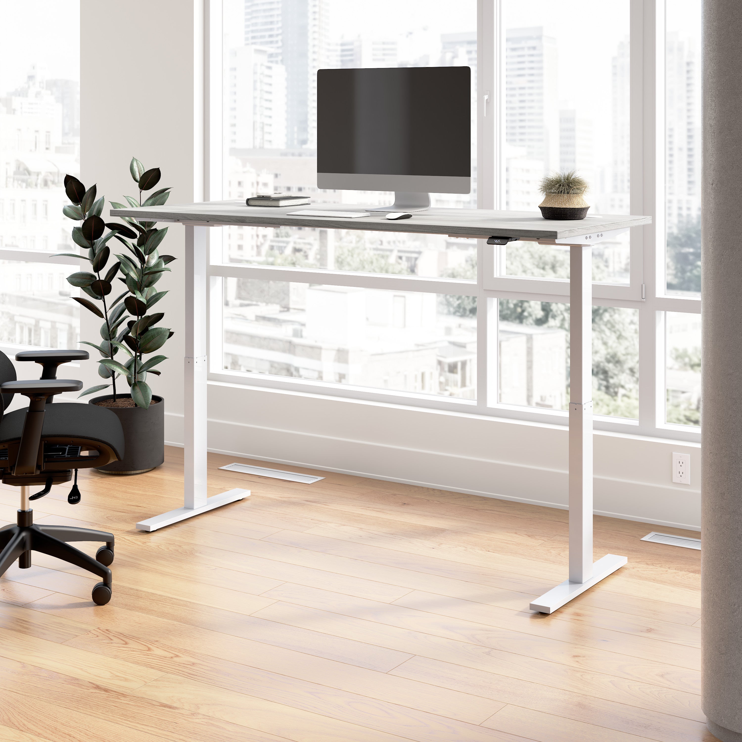 Bush Business Furniture Move 60 Series 72W x 30D Electric Height Adjustable Standing Desk in Platinum Gray with Metallic Gray Base - 71.02" Width x 29.37" Depth x 47.69" Height