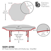 60" x 60" Flower T-Molding Activity Table with Adjustable Chunky Legs - Gray/Red