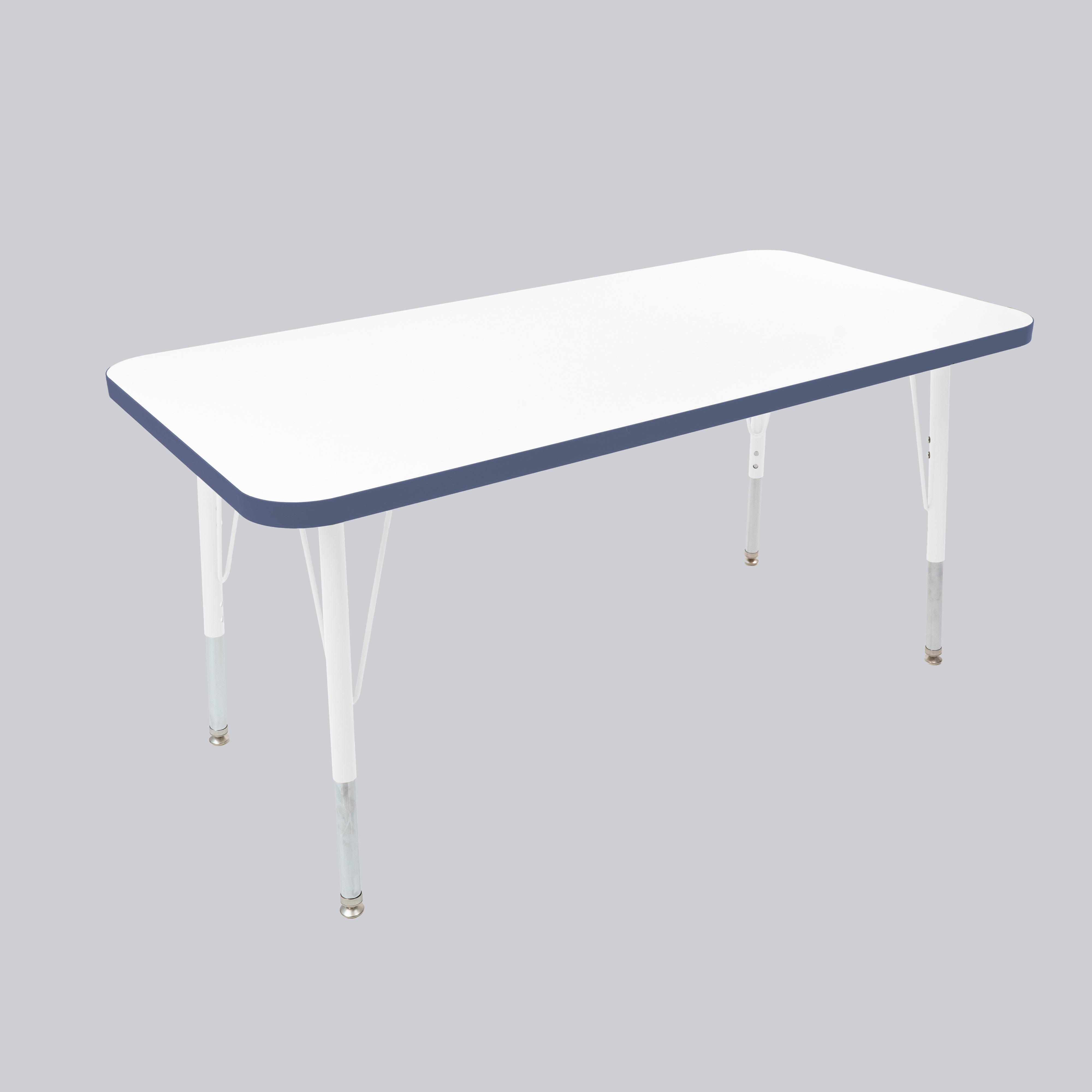 24" x 48" Rectangle Thermofused Activity Table with Adjustable Standard Swivel Glide Legs - White/Navy/White