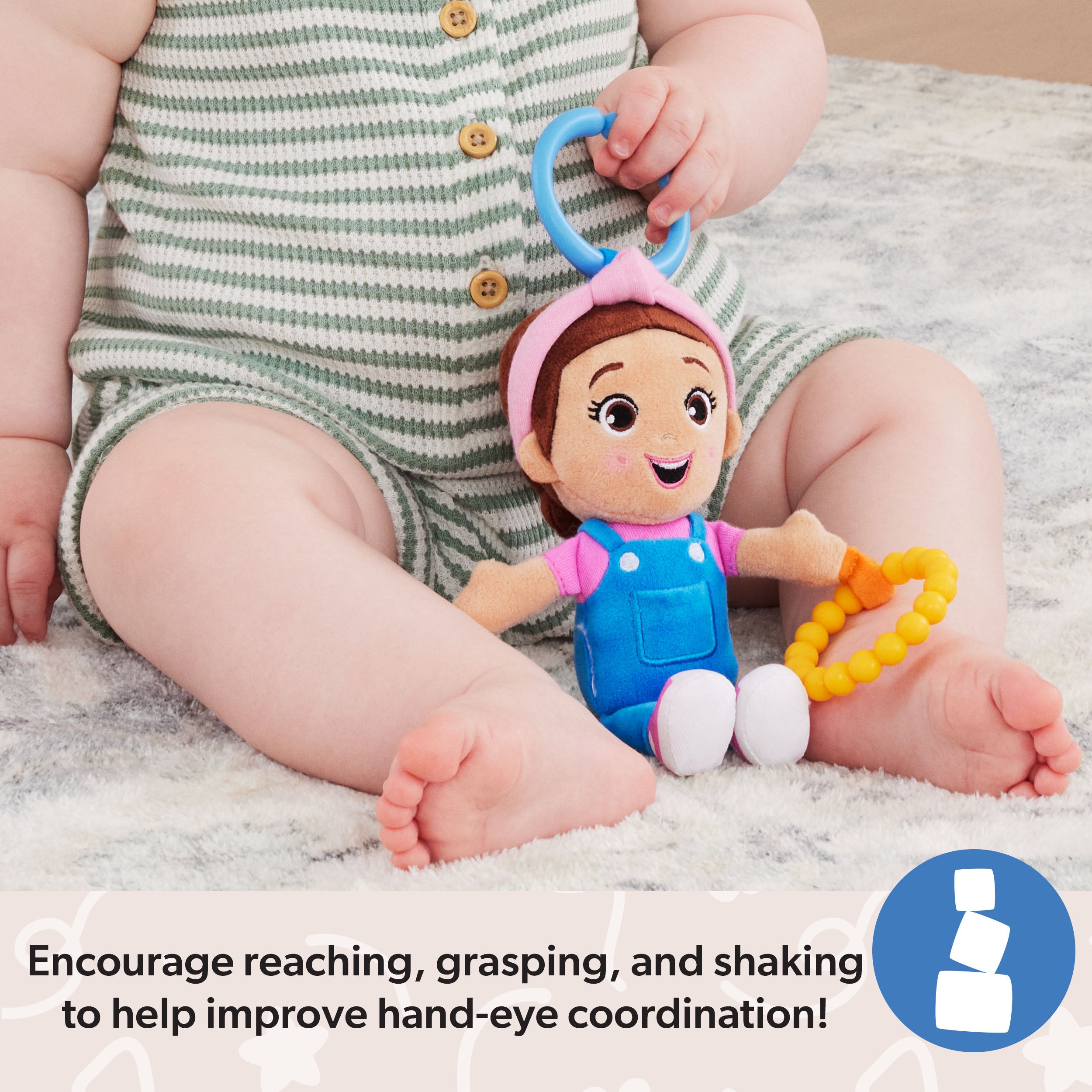 Ms. Rachel Official Sensory Take-Along Toy, Baby Swing & Baby Stroller Teething Toys with Rattle & Clip, Toddler Toys for Girls & Boys for Ages 0-1+