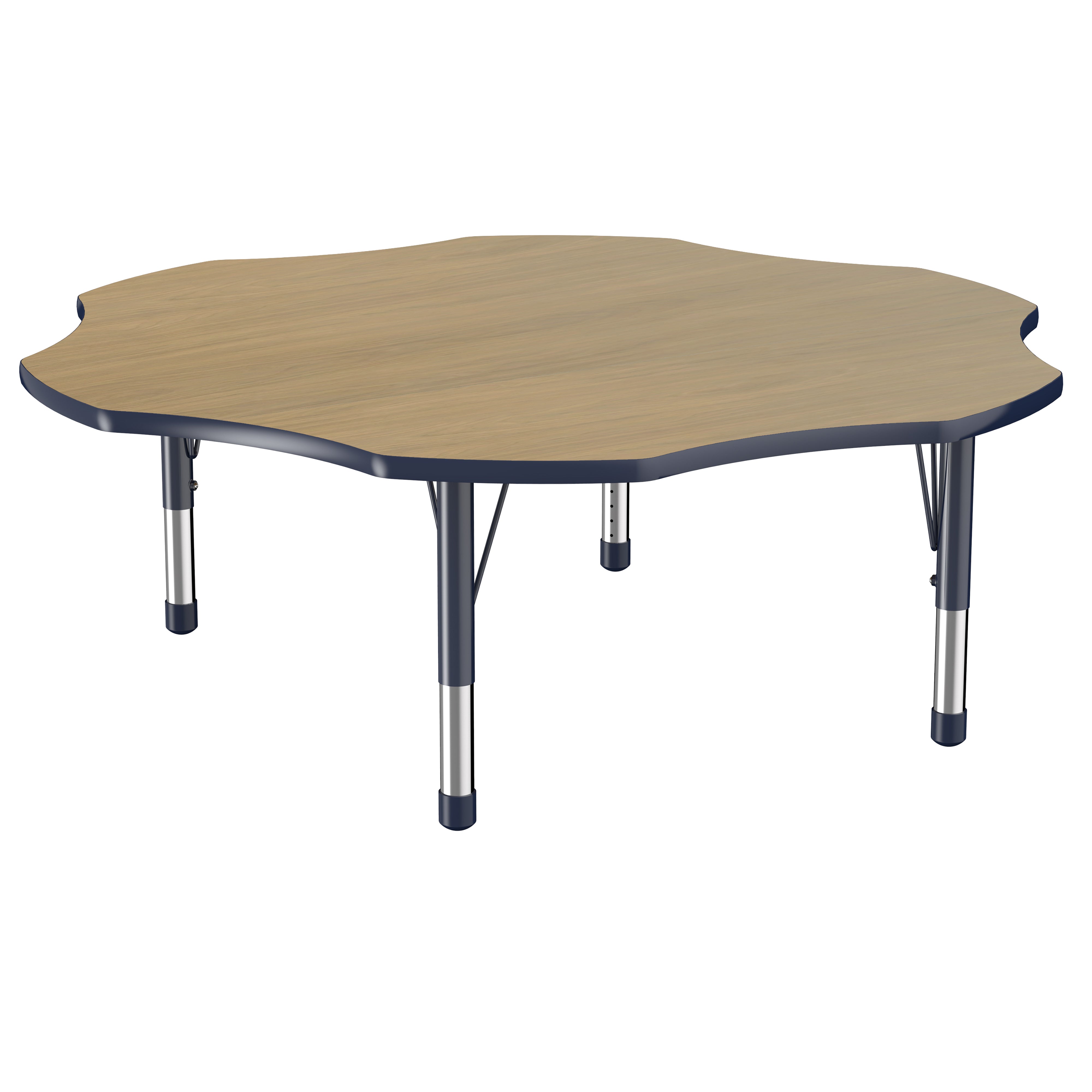60" x 60" Flower T-Molding Activity Table with Adjustable Chunky Legs - Pasadena Oak/Navy