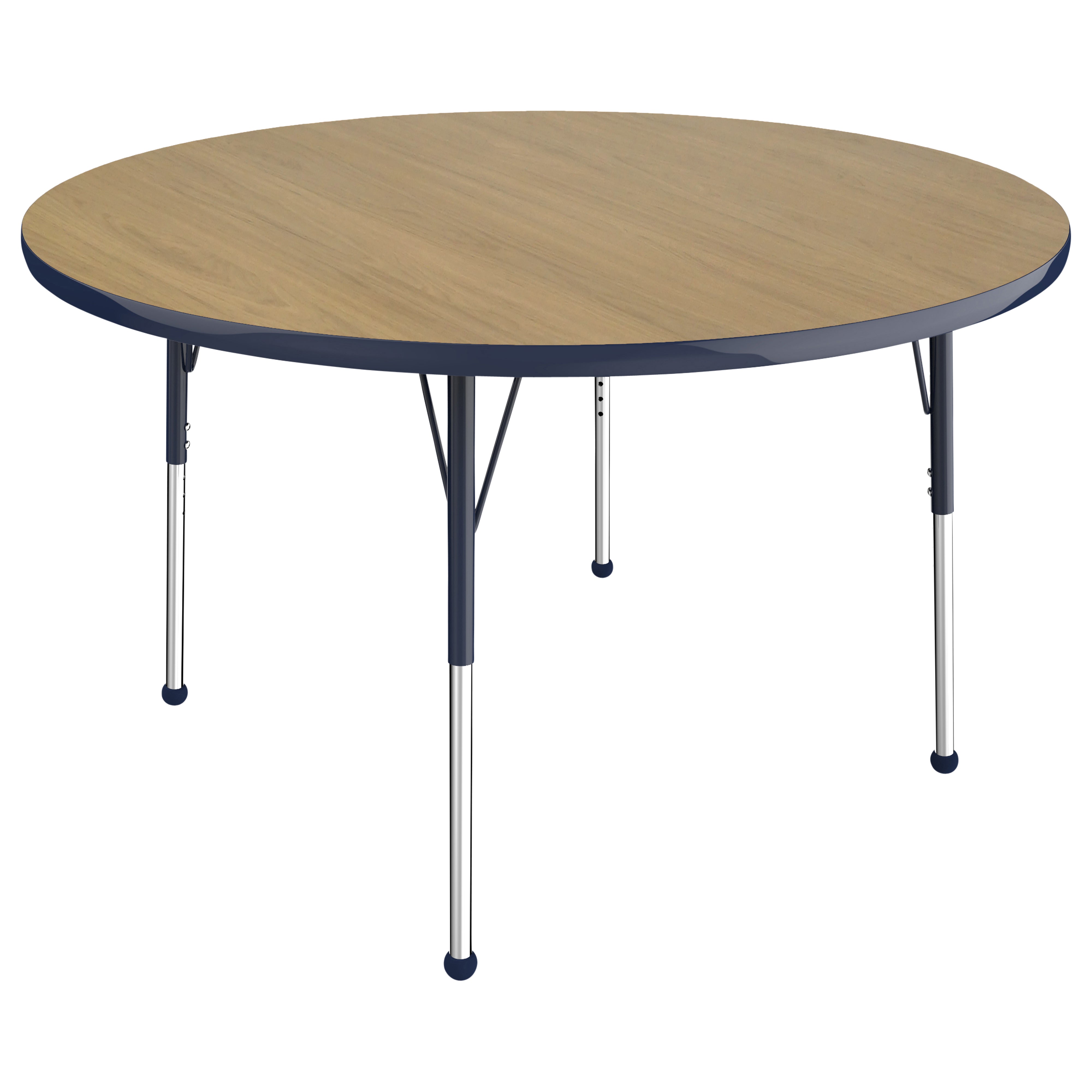48" Round Thermofused Activity Table with Adjustable Standard Ball Glide Legs - Pasadena Oak/Navy