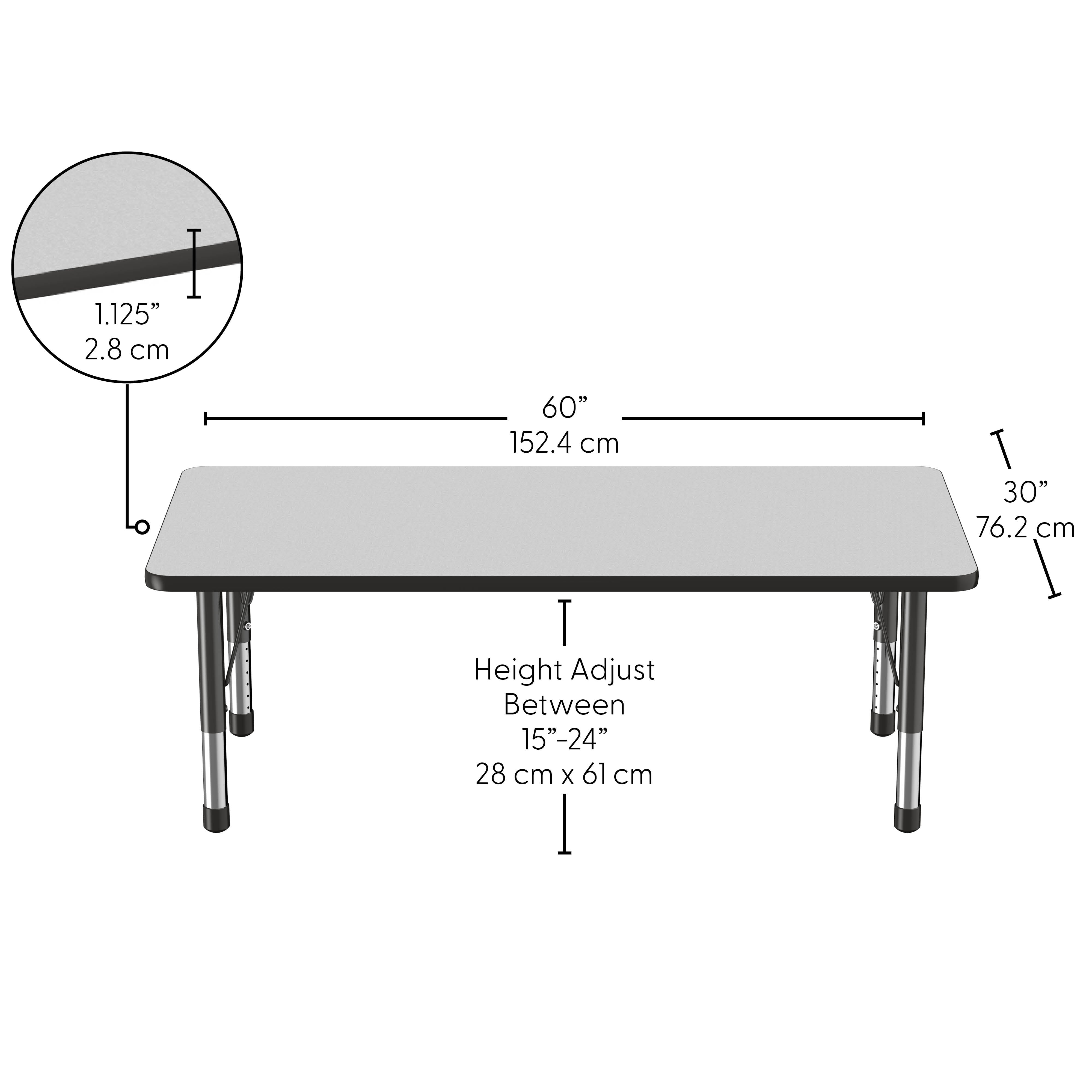 30" x 60" Rectangle Thermofused Activity Table with Adjustable Chunky Legs - Gray/Black