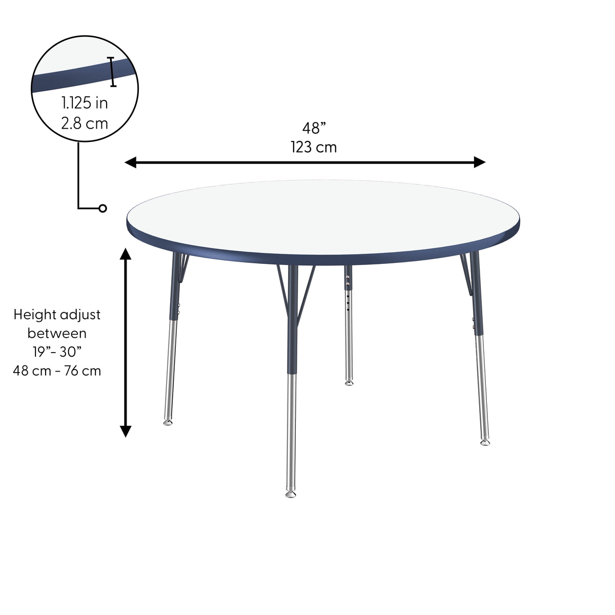48" Round Dry-Erase Activity Table with Adjustable Standard Swivel Glide Legs - Whiteboard/Navy