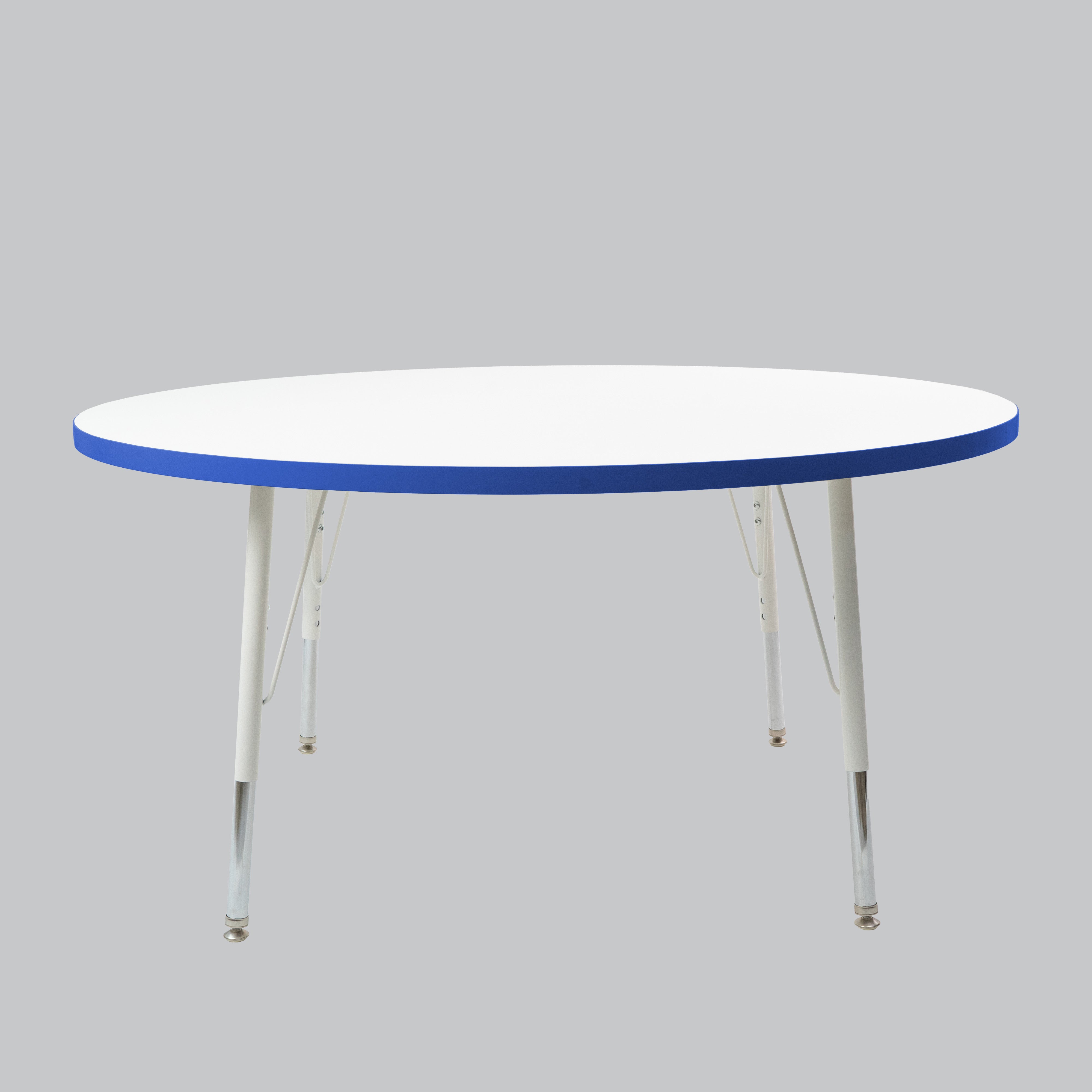 48" Round Thermofused Activity Table with Adjustable Standard Swivel Glide Legs - White/Blue/White