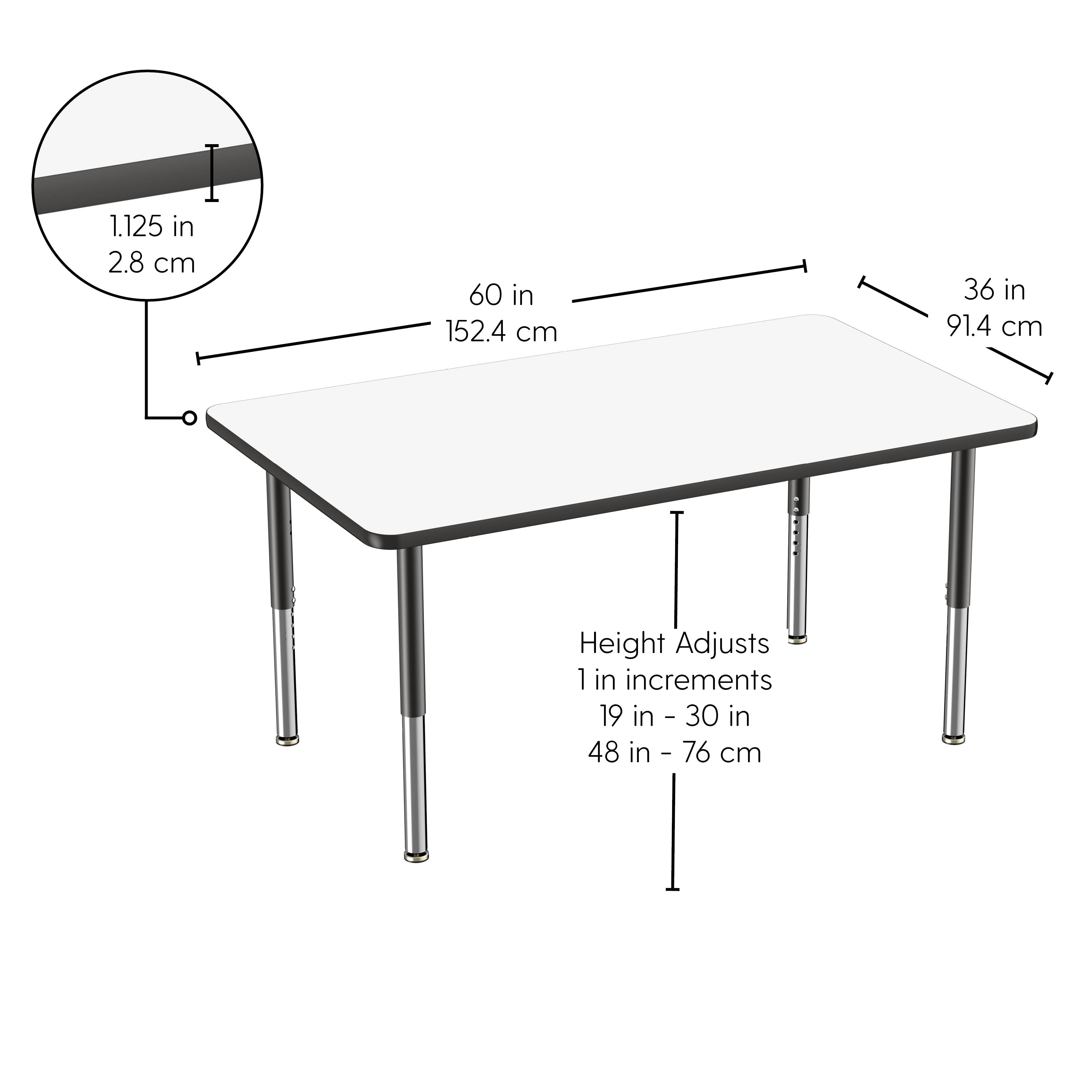36" x 60" Rectangle Dry-Erase Activity Table with Adjustable Super Legs - Whiteboard/Black