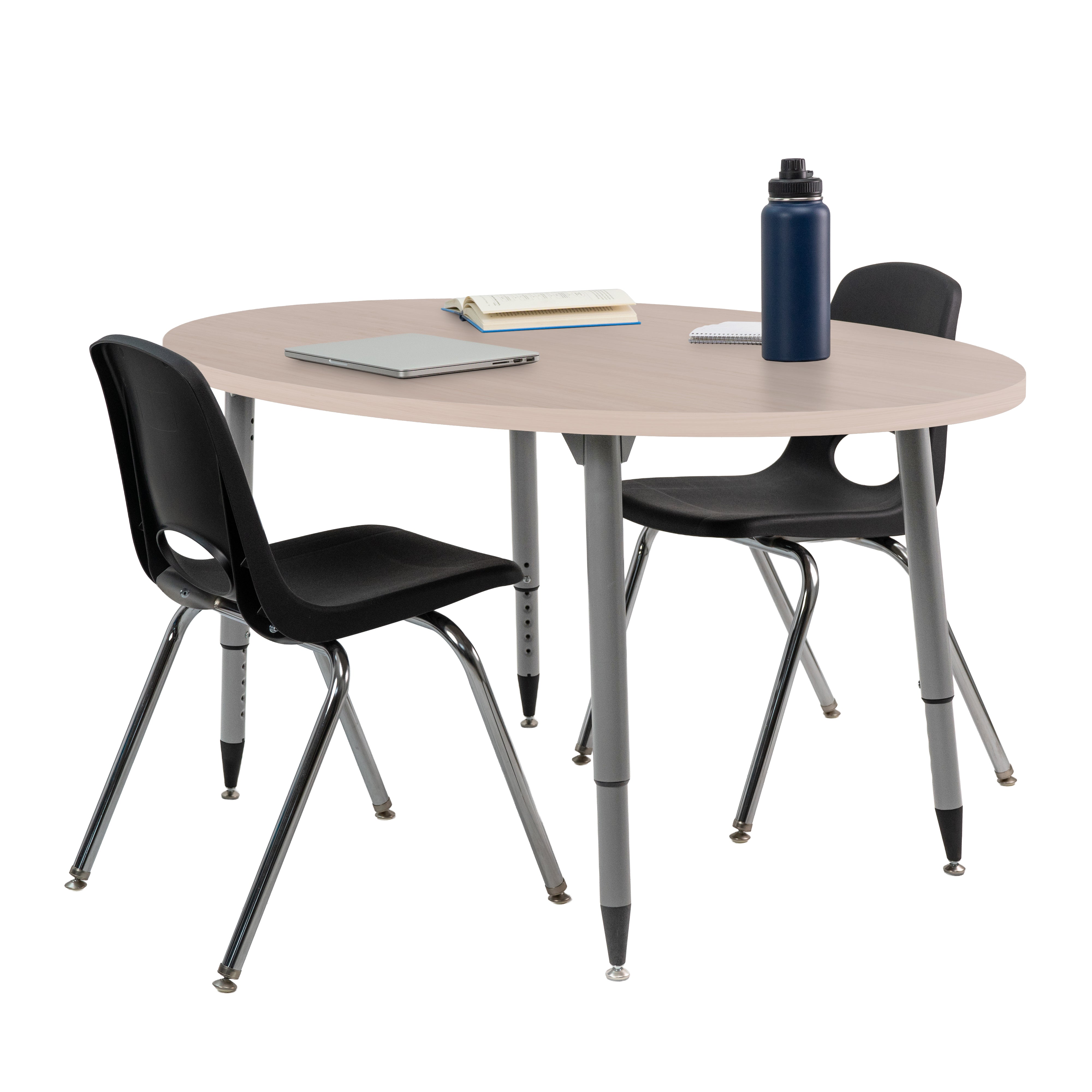 Adapte 30" x 60" Oval Woodgrain Activity Table with Adjustable Tapered Legs - Asian Sand/Silver