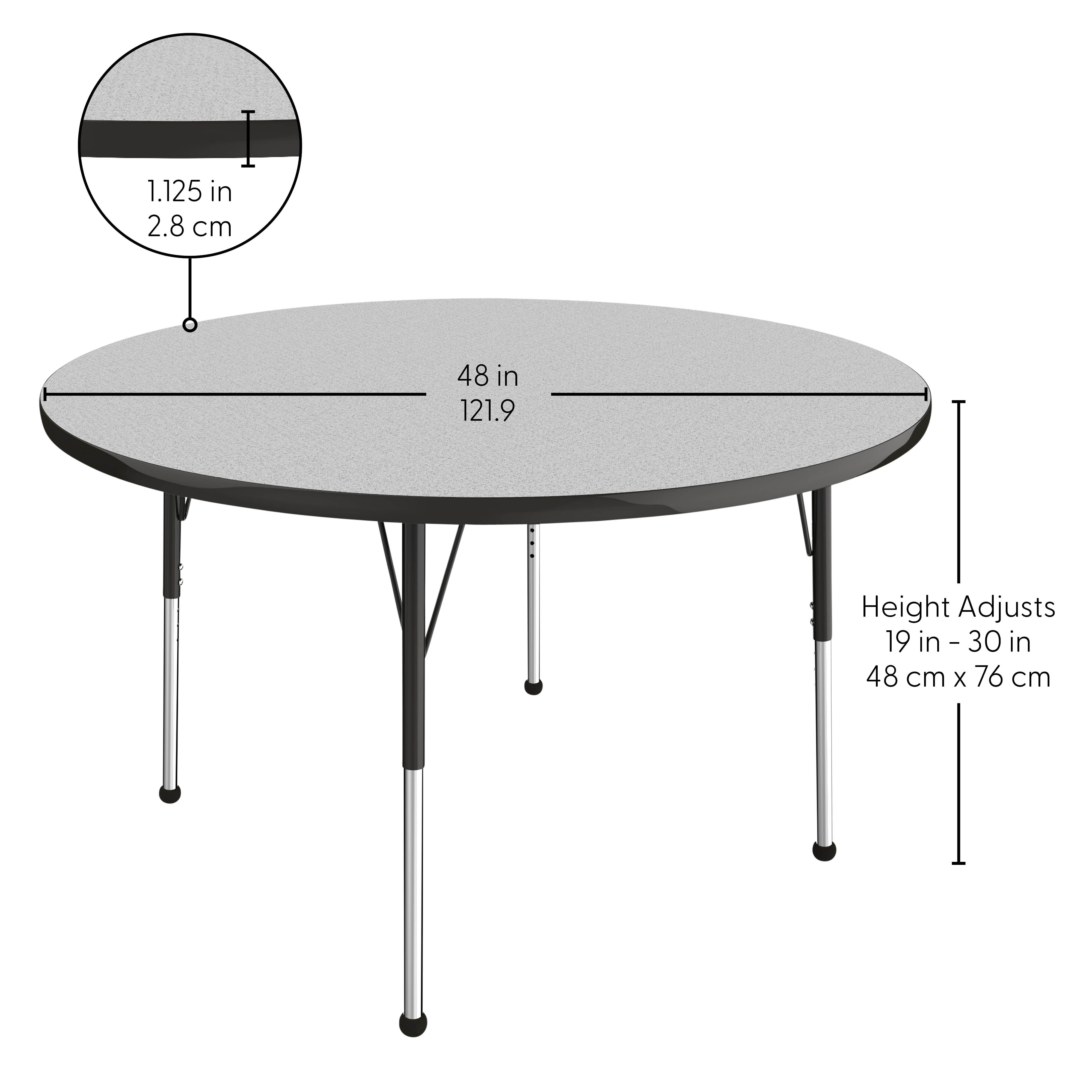 48" Round Thermofused Activity Table with Adjustable Standard Ball Glide Legs - Gray/Black