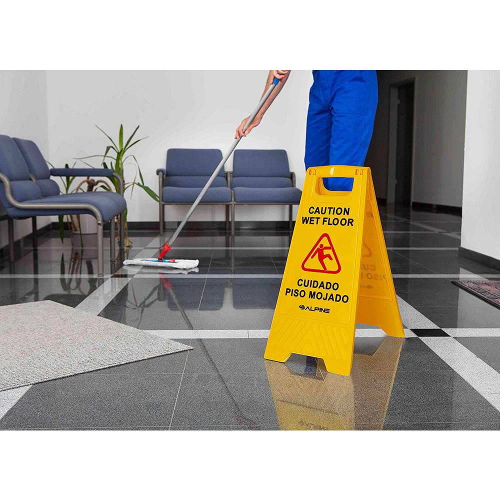 24 in. Yellow Multi-Lingual Caution Wet Floor Sign 10 Pack