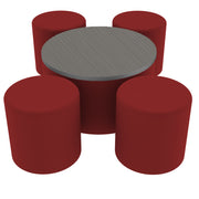 Pro Series 30" Round Ottoman Table with Round 18" H Seating, 5-Piece Set - Crimson/Cosmic Strandz