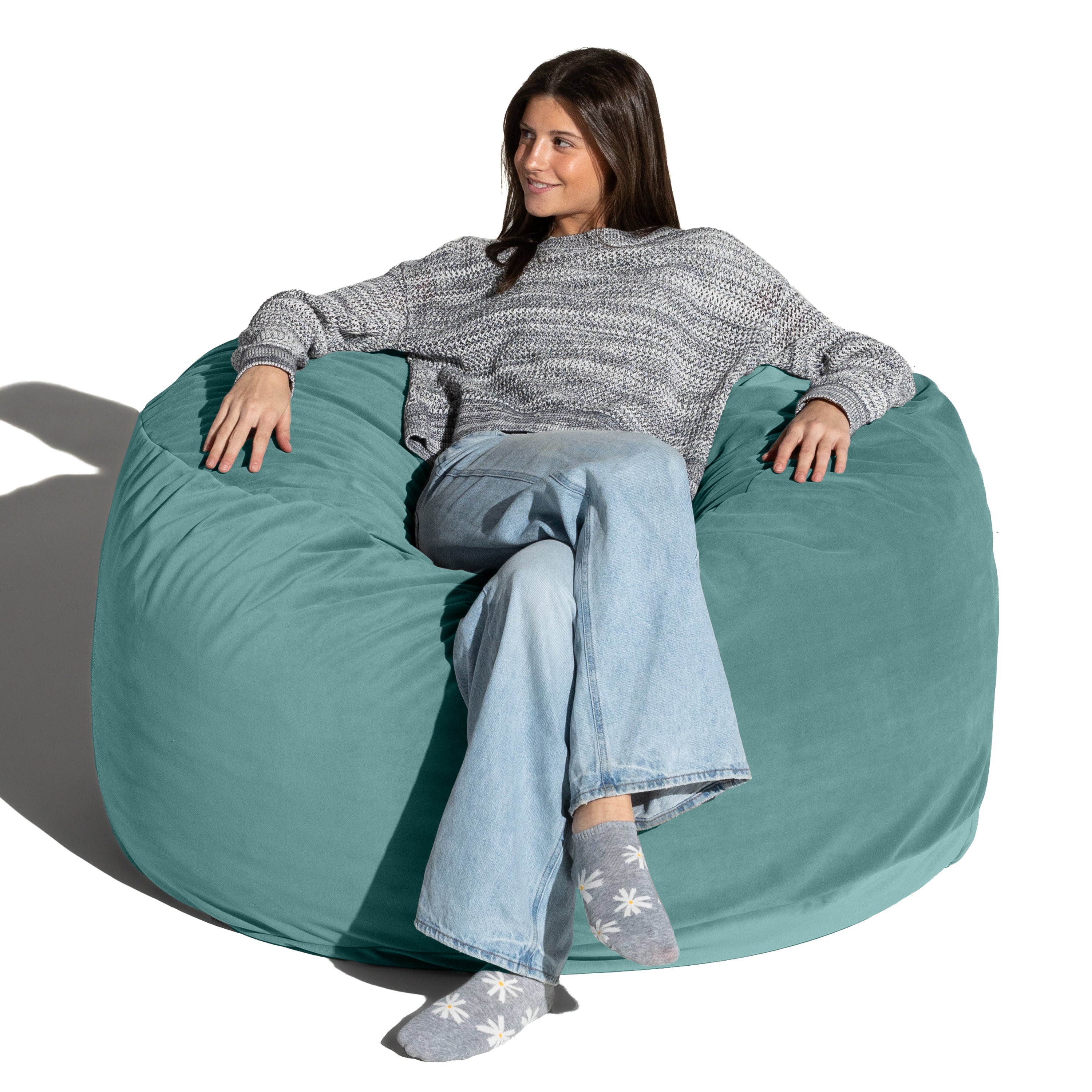Jaxx 4 Foot Saxx - Large Round Bean Bag Chair for Adults - Lush Velvet Turquoise