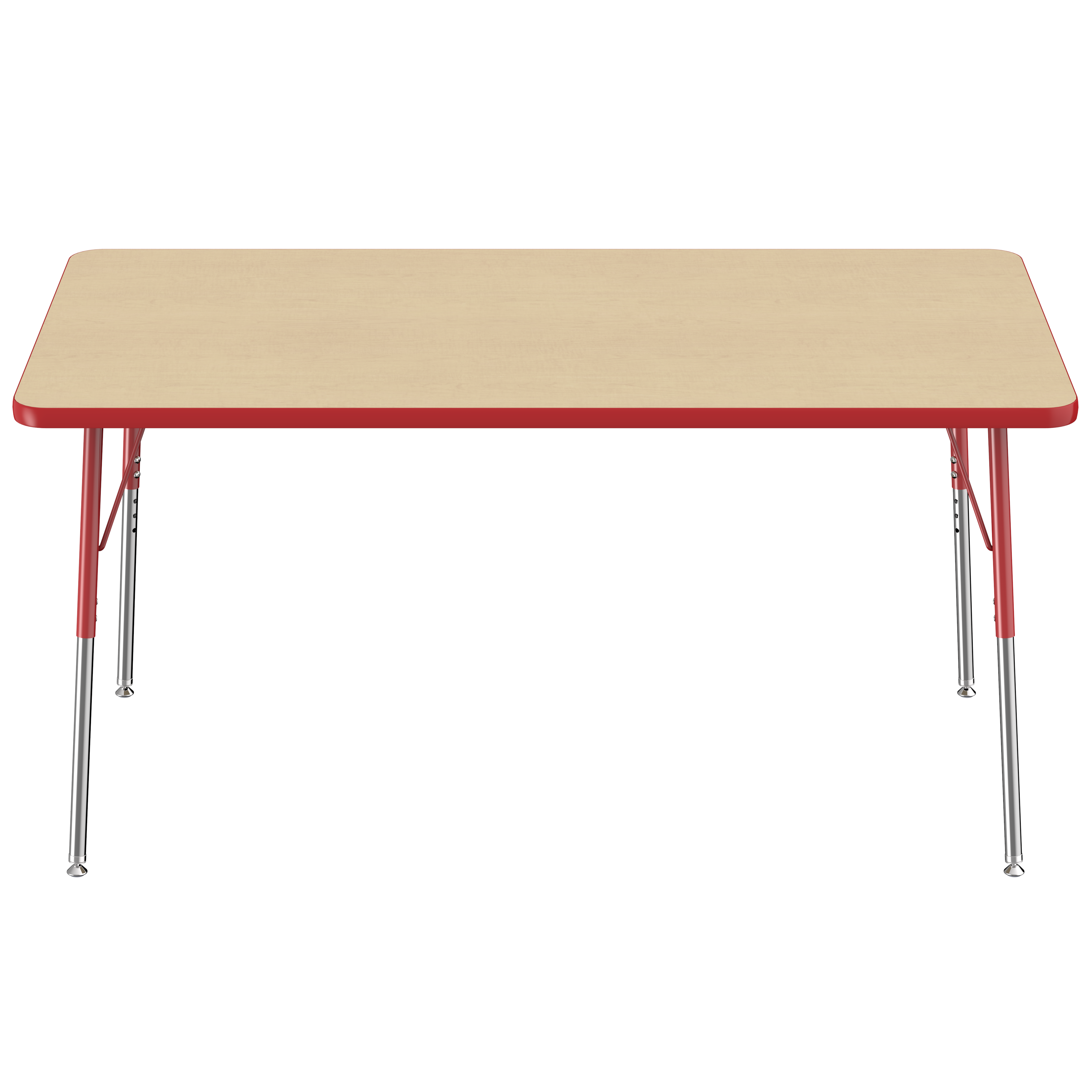 36" x 60" Rectangle T-Molding Activity Table with Adjustable Standard Swivel Glide Legs - Maple/Red