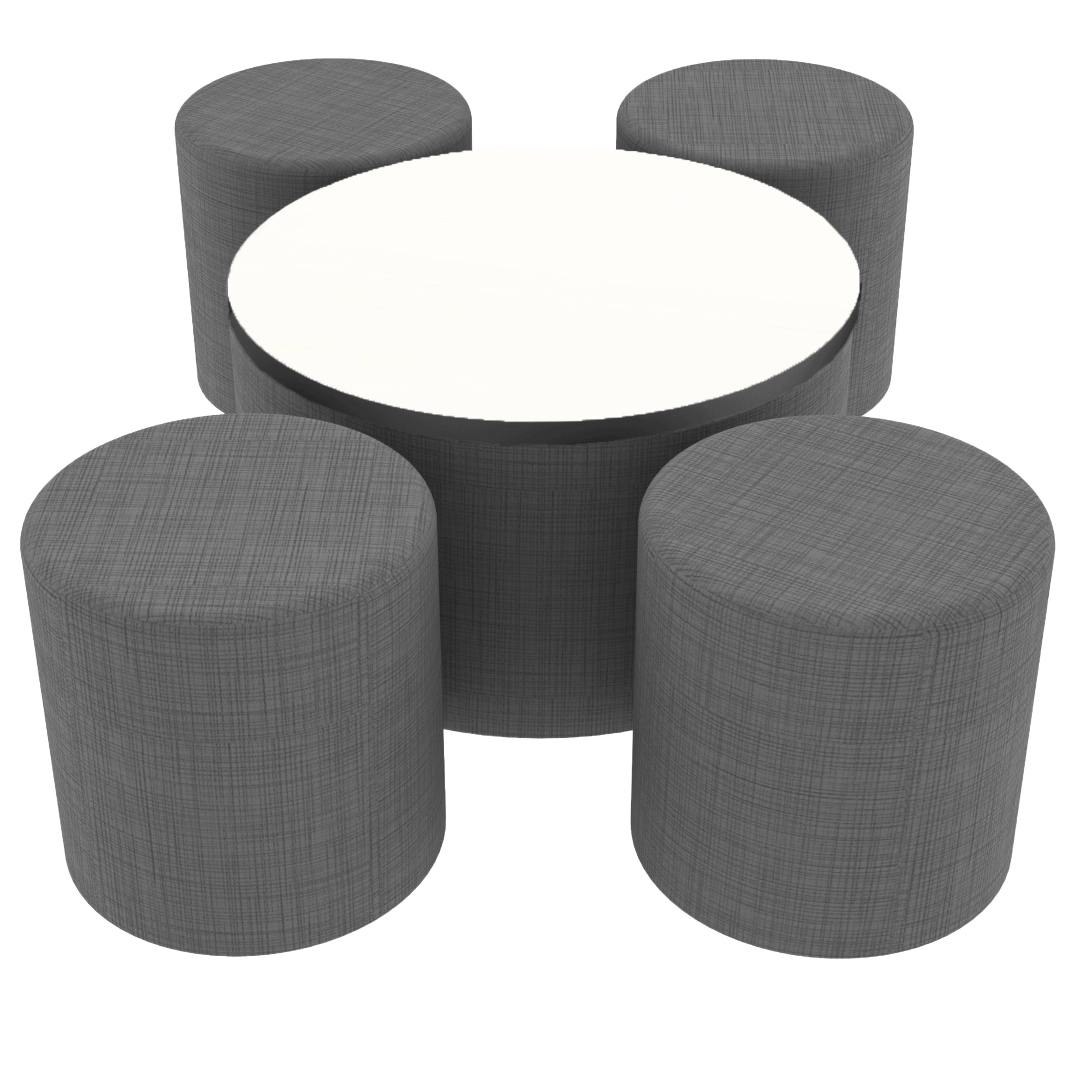 Pro Series Dry-Erase 30" Round Ottoman Table with Round 18" H Seating, 5-Piece Set - Slate Gray Crosshatch/Whiteboard
