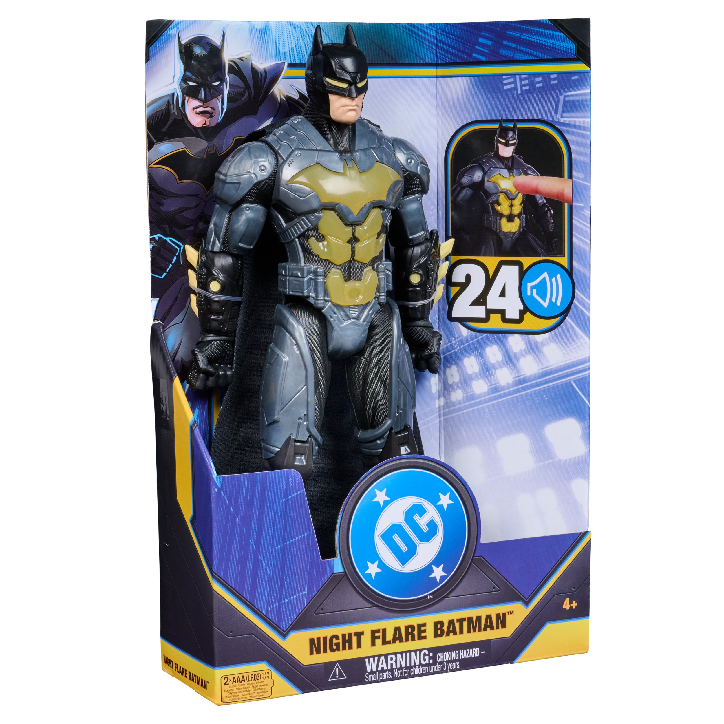 DC Comics, Batman Night Flare 12" Light Up Action Figure with 24 Sounds & Phrases, Super Hero Kids Toys for Boys & Girls Ages 4 & Up, Batteries Included