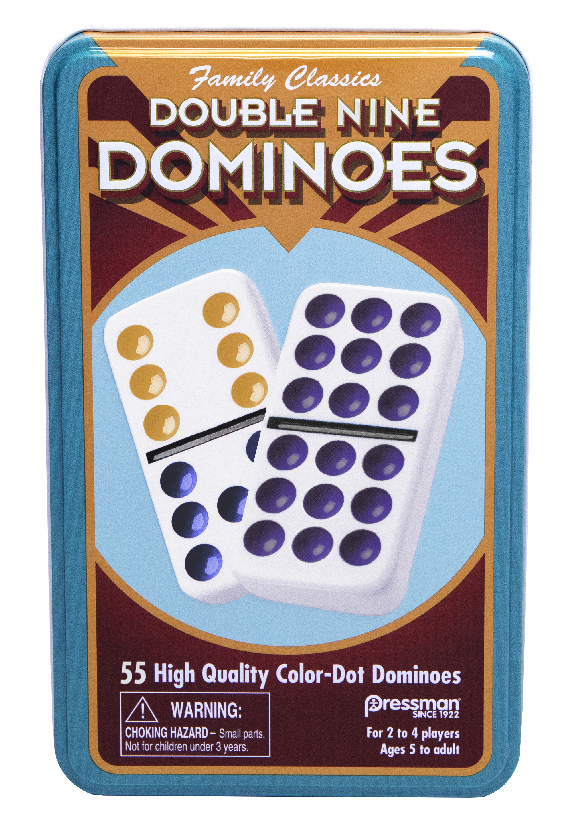Double Nine Color Dot Dominoes in Tin