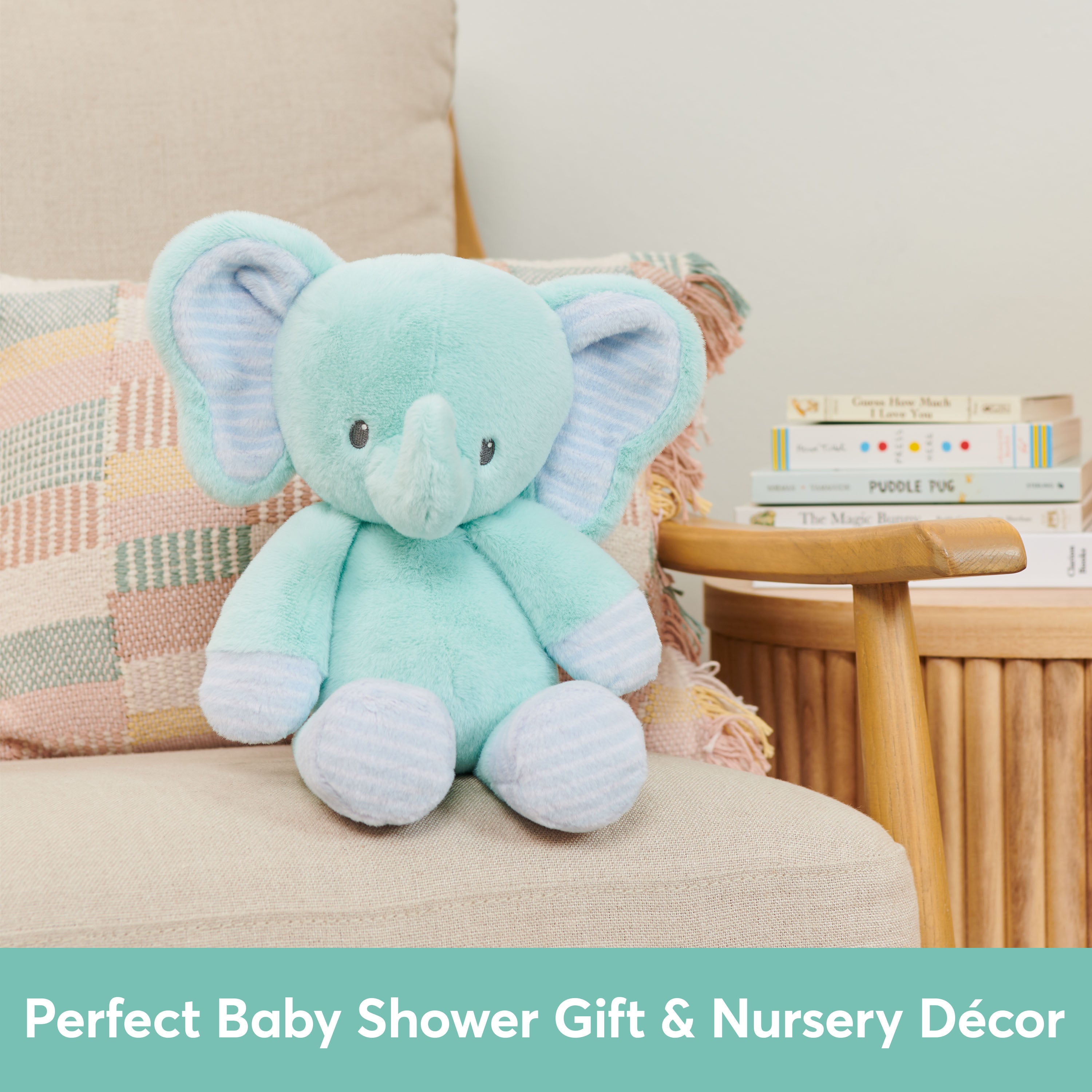 Baby GUND Safari Friends Elephant Pull-Down Musical Plush, Travel Friendly Sensory Toy with Stroller Loop for Ages 0 and Up, Blue, 12”