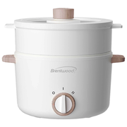 Brentwood 3-Liter Multi-Function Electric Hot Pot Cooker with Ceramic Non-Stick Ceramic Coating and Food Steamer, White