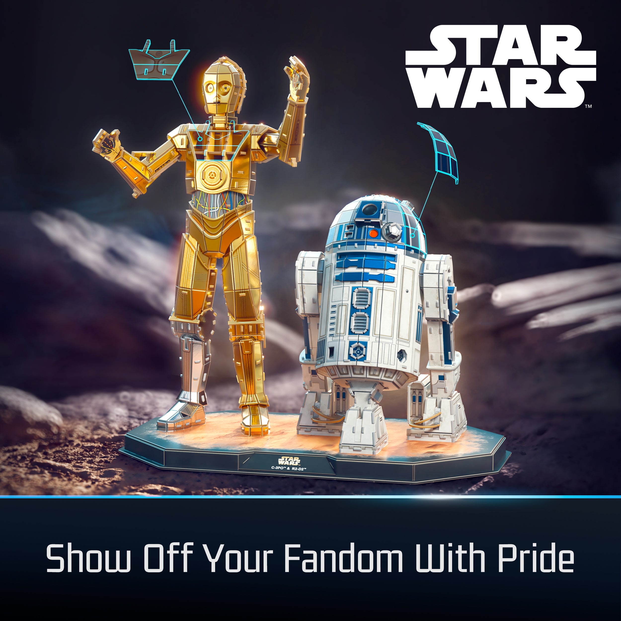 4D Build, Star Wars C-3PO & R2-D2 3D Model Kit with Stand, Star Wars Collectibles & Desk Décor, Adult Puzzles, Building Toys, 3D Puzzles for Adults & Teens, 416 Pieces, for Ages 12 & Up