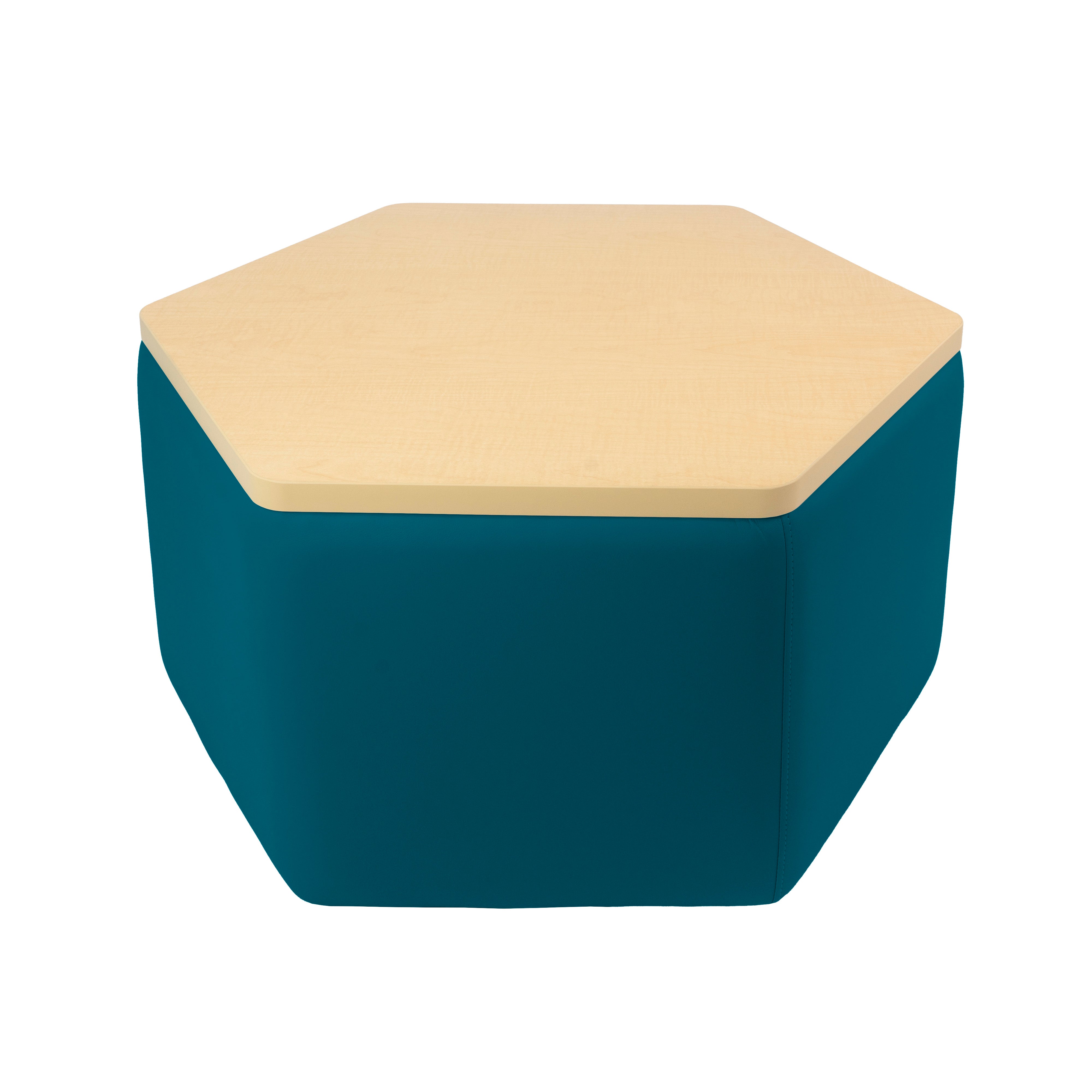 Pro Series Upholstered Hexagon Ottoman Table 18" Height - Teal/Maple
