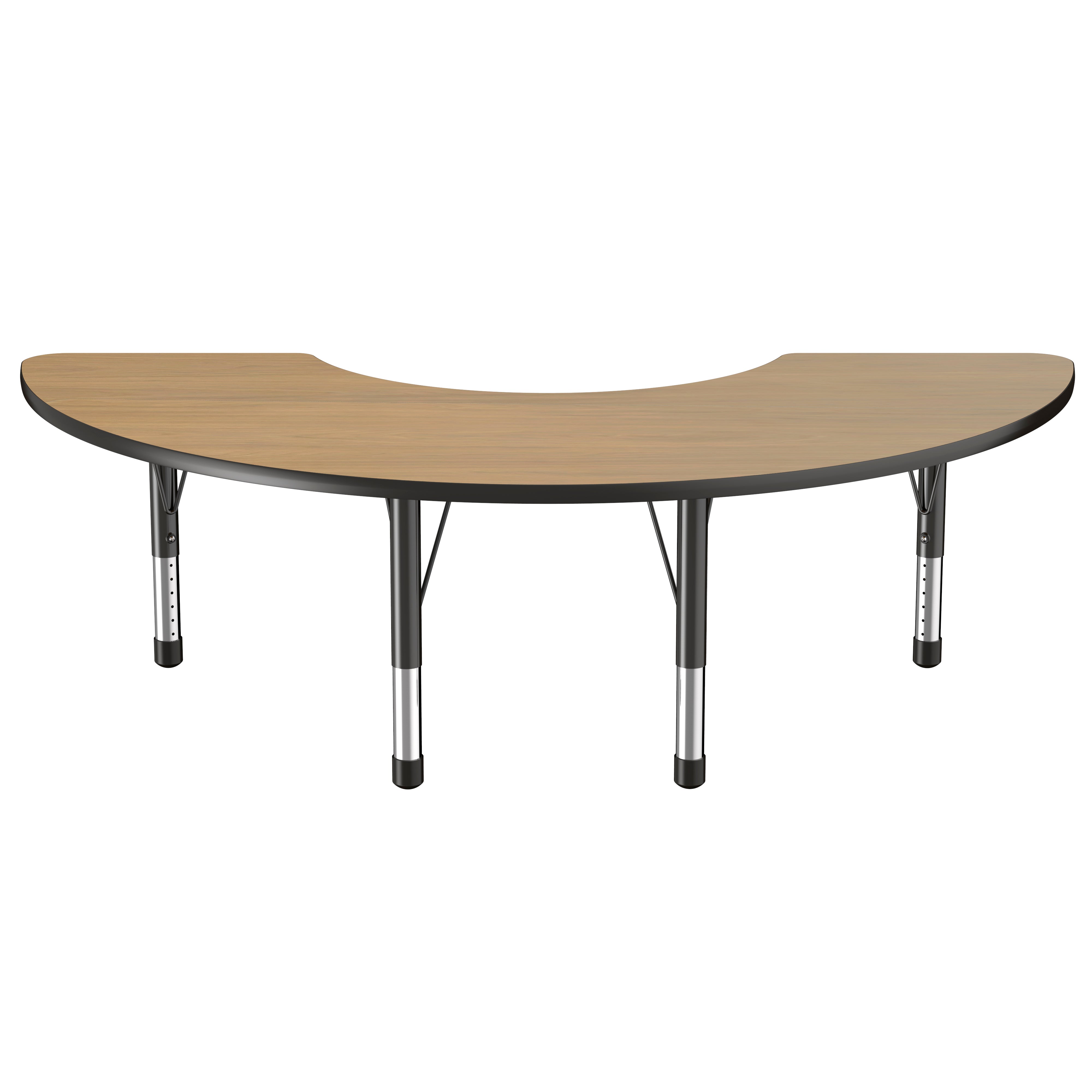 36" x 72" Half Moon T-Molding Activity Table with Adjustable Chunky Legs - Pasadena Oak/Black