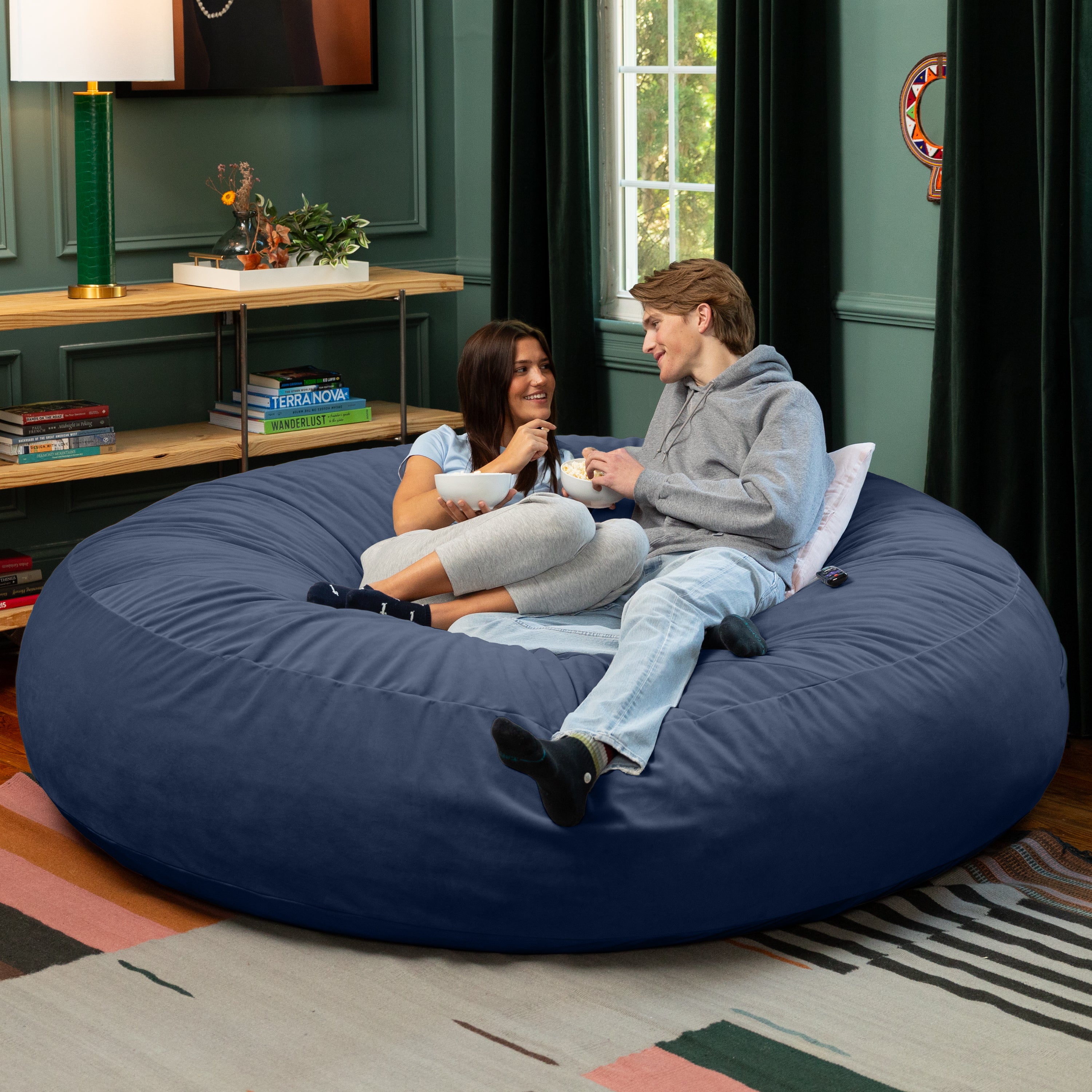 Jaxx 6 Foot Cocoon - 2-in-1 Convertible Bean Bag Bed & Large Bean Bag Chair for Adults, Premium Lush Velvet - Navy Blue