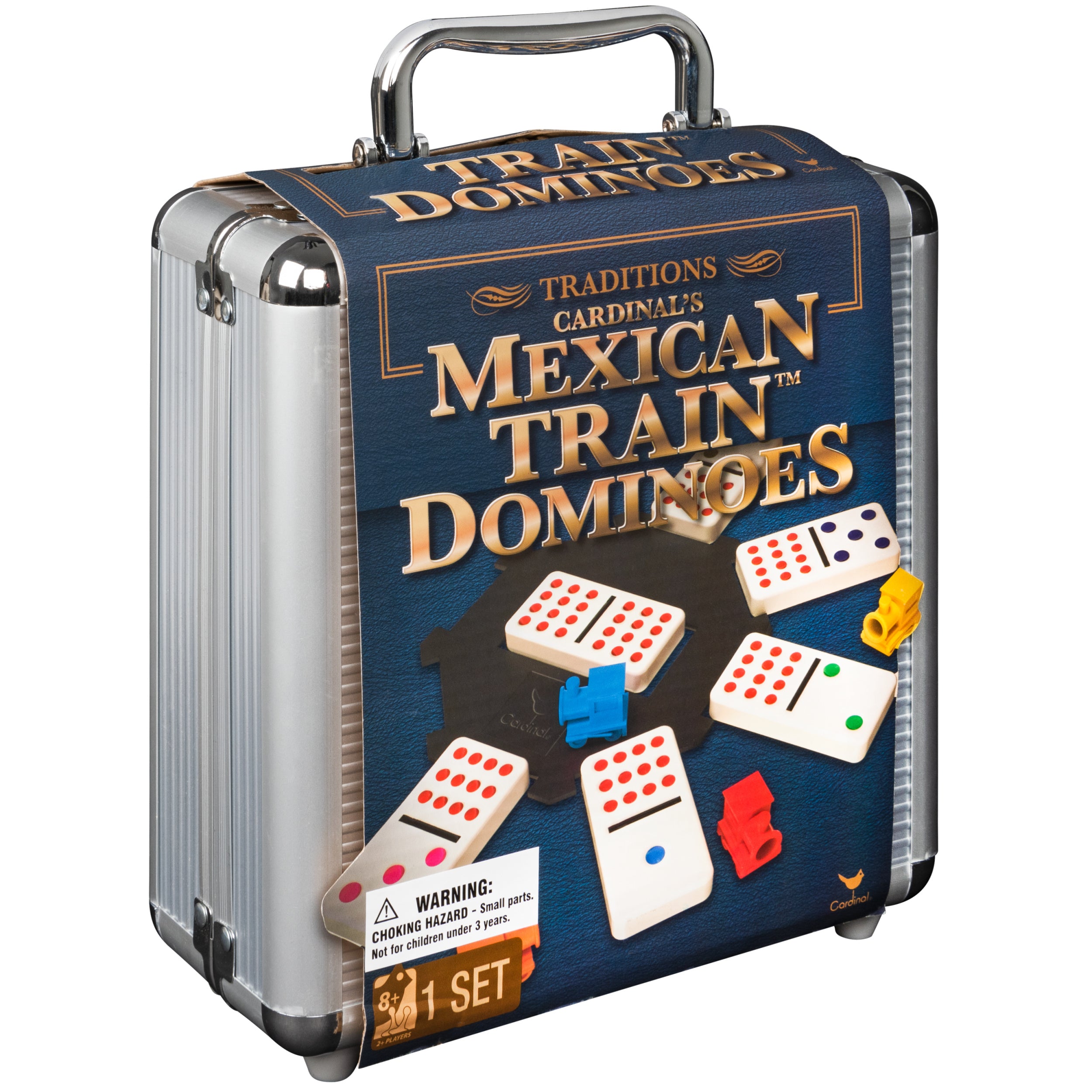 Spin Master Games, Mexican Train Dominoes Set in Aluminum Carry Case, Includes Colorful Trains for Fun-Filled Family Game Night, for Kids & Family, 2-8 Players, for Ages 8 & Up