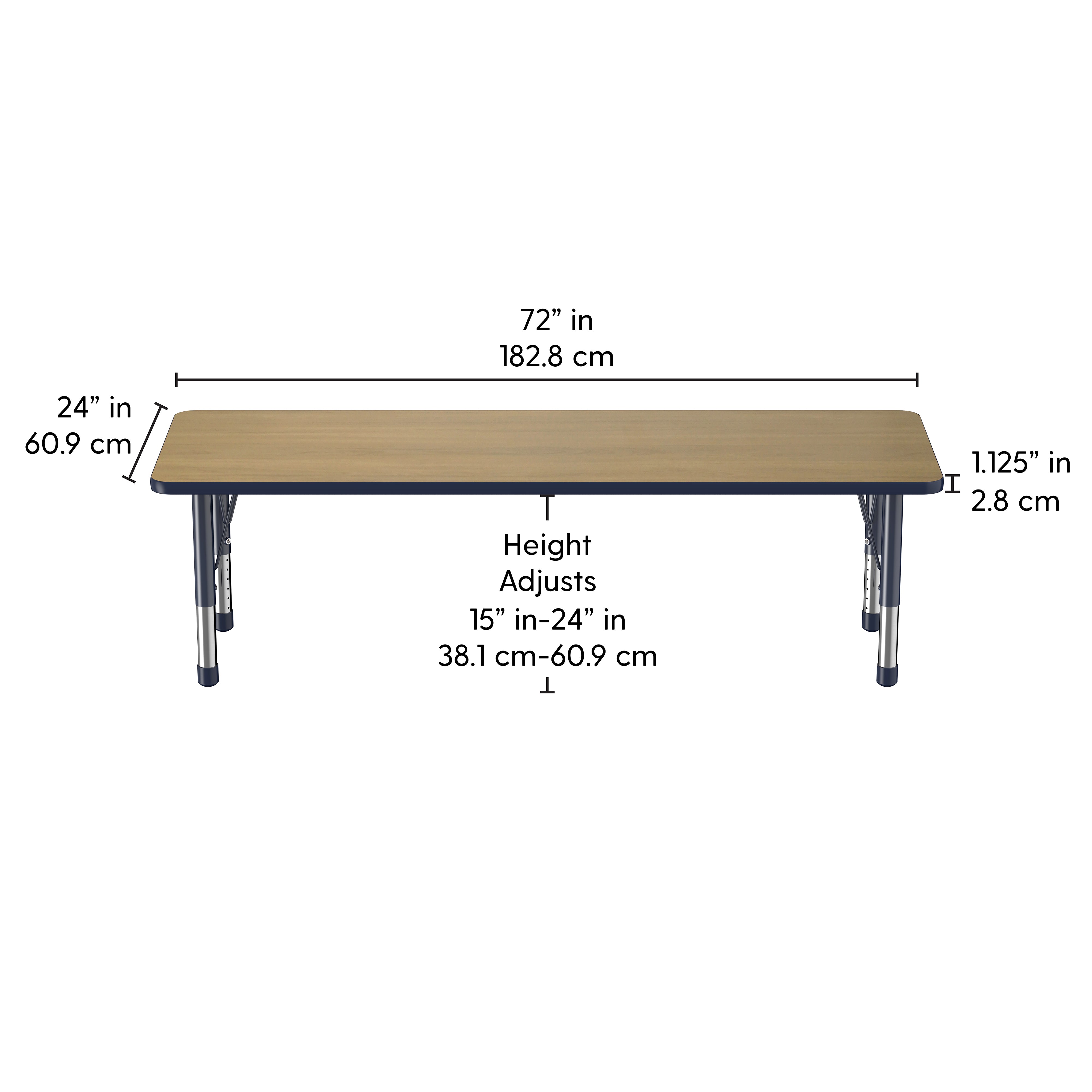 24" x 72" Rectangle T-Molding Activity Table with Adjustable Chunky Legs - Pasadena Oak/Navy