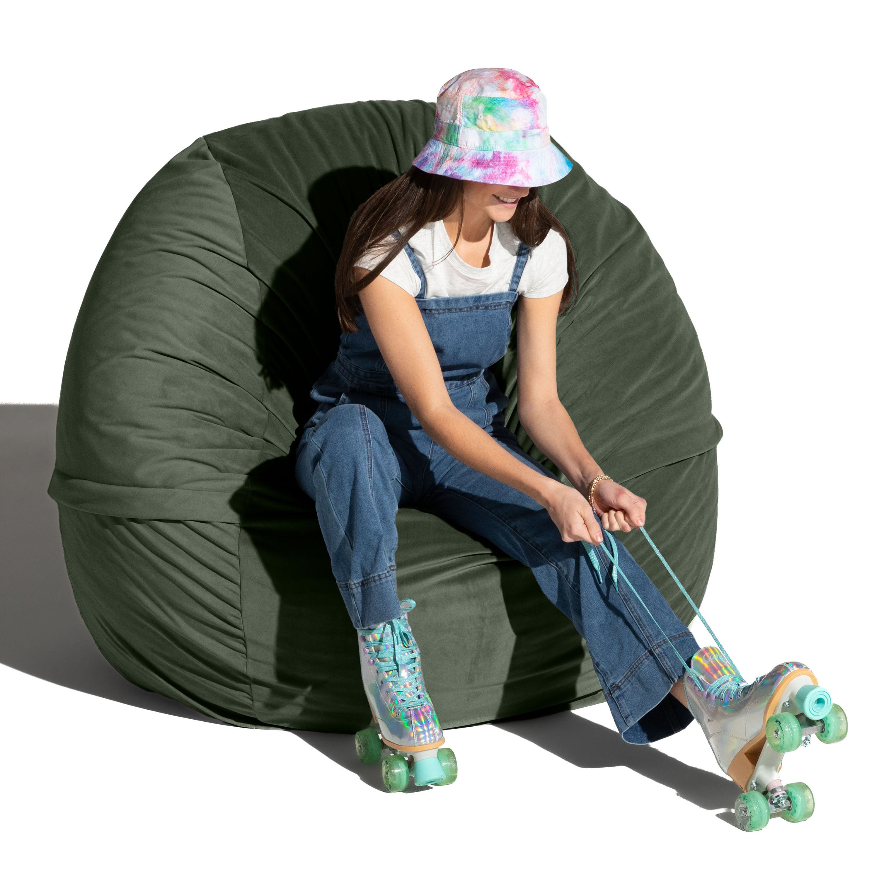 Jaxx 5 Foot Saxx - Large Round Bean Bag Chair for Adults - Lush Velvet Green
