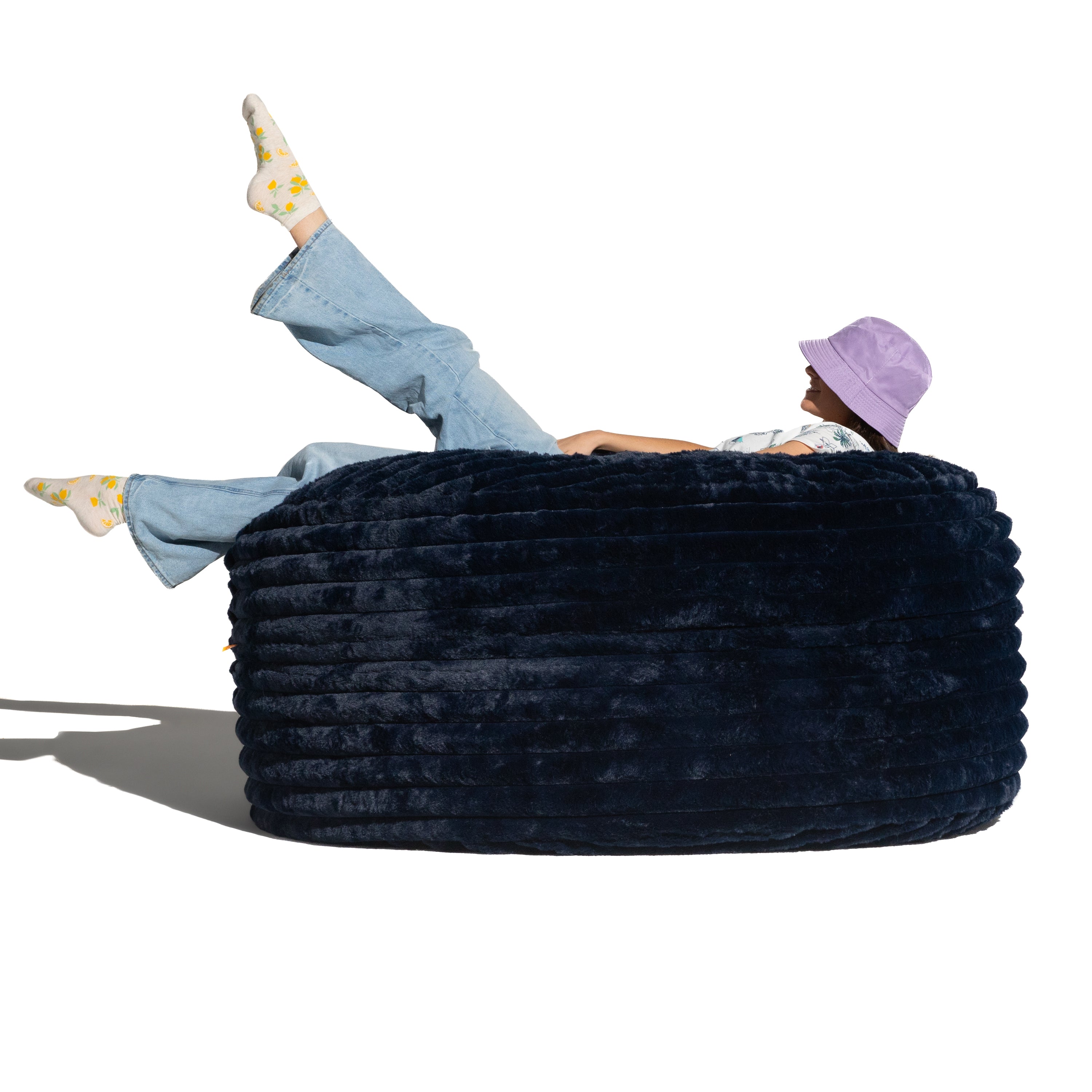 Jaxx 5 Foot Saxx Bean Bag Chair for Adults - Luxe Faux Fur, Mondo Midnight Blue