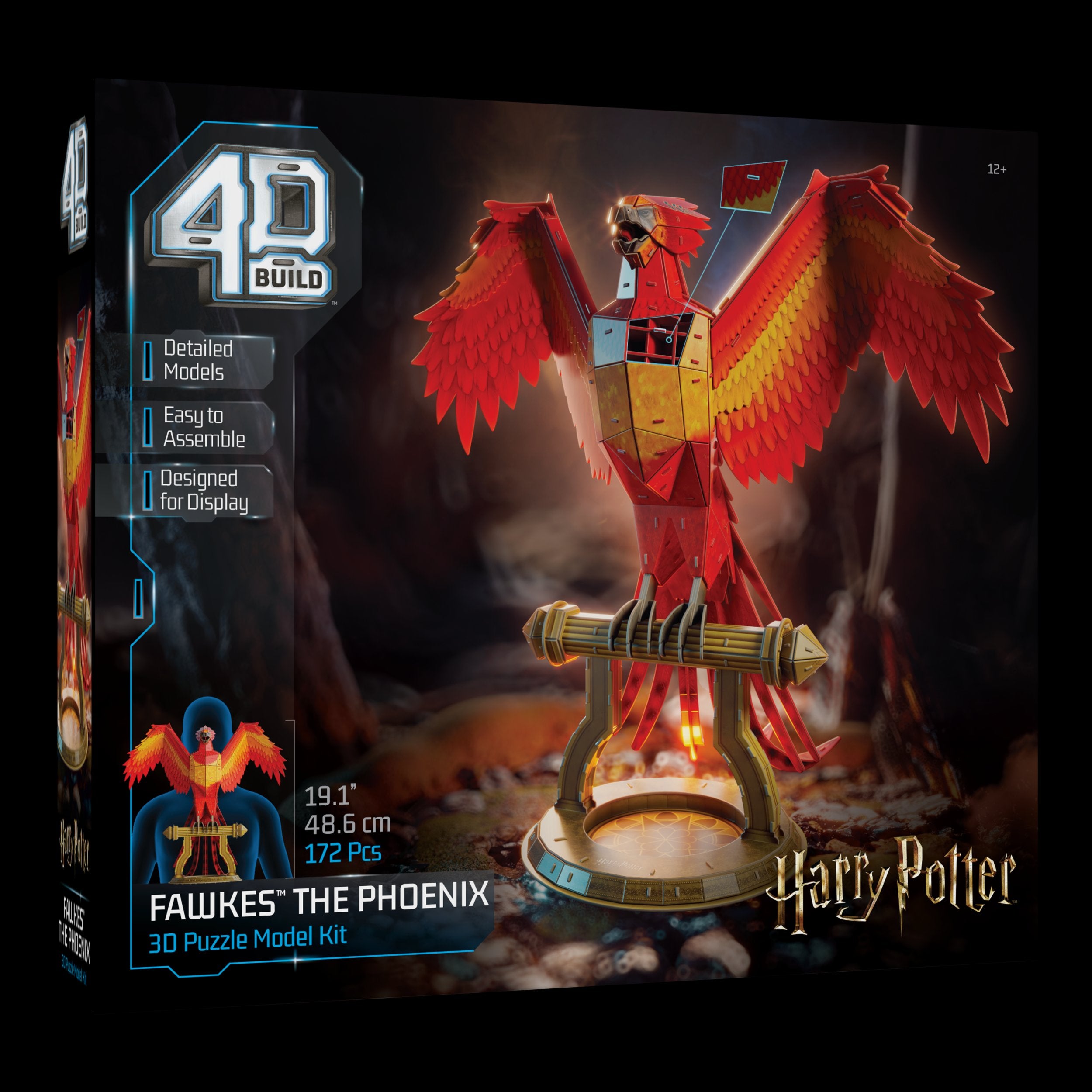 4D Build, Harry Potter Fawkes Phoenix 3D Model Kit with Stand, Harry Potter Collectibles & Desk Décor, Adult Puzzle, Building Toys, 3D Puzzles for Adults & Teens, 172 Pieces, for Ages 12 & Up