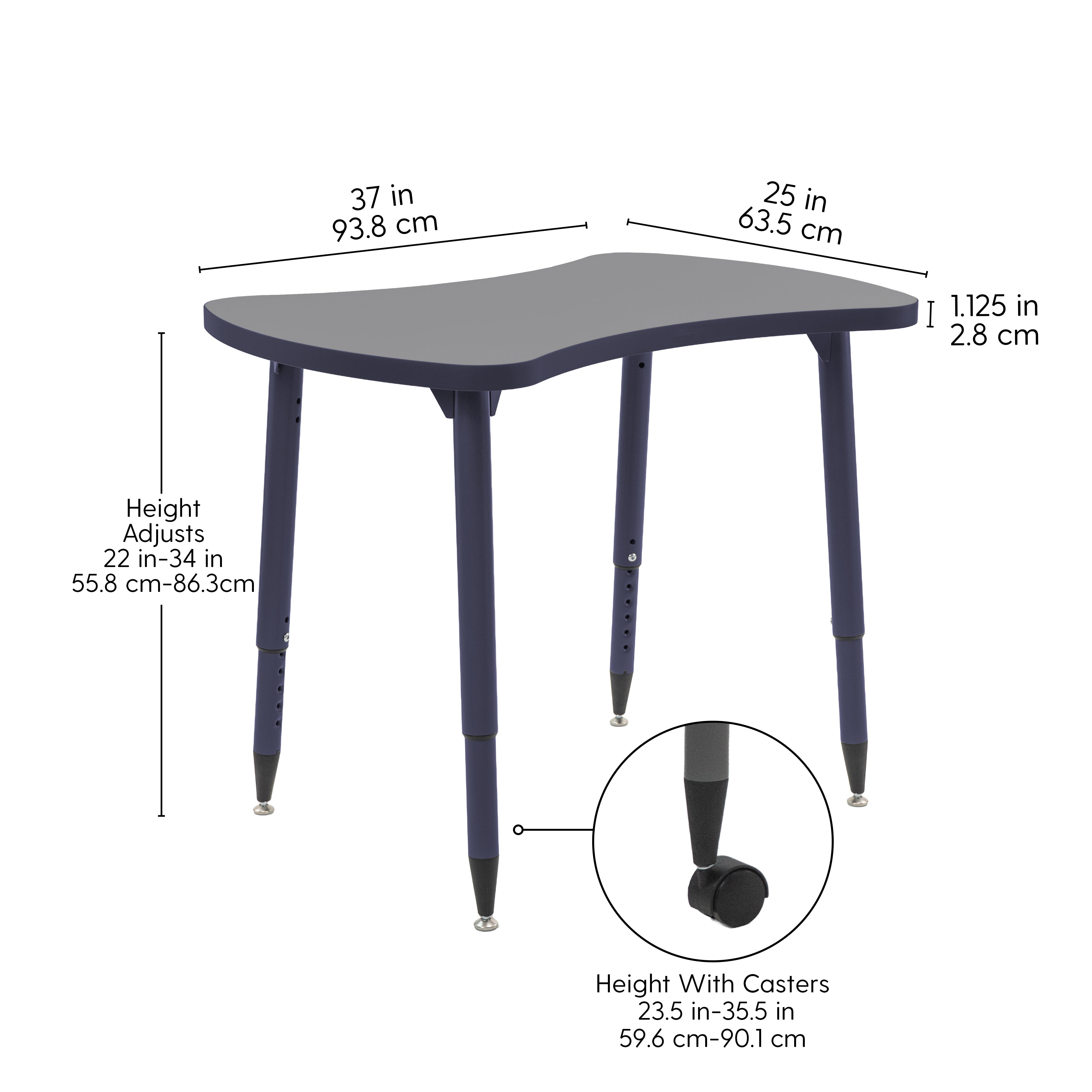 Adapte 25" x 37" Bowtie Thermofused Activity Table with Adjustable Tapered Legs - North Sea/North Sea