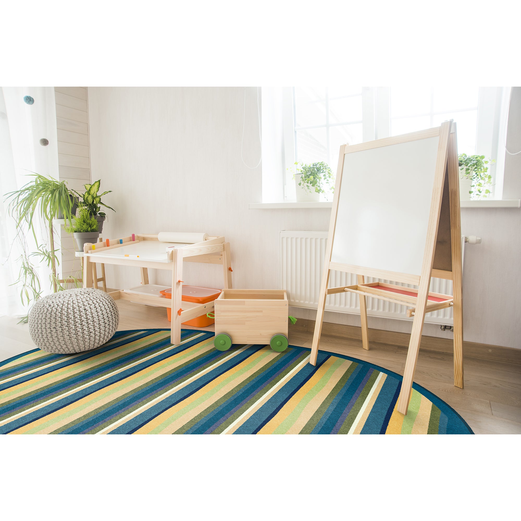 Yipes Stripes 5'4" x 7'8" Oval area rug in color Bold