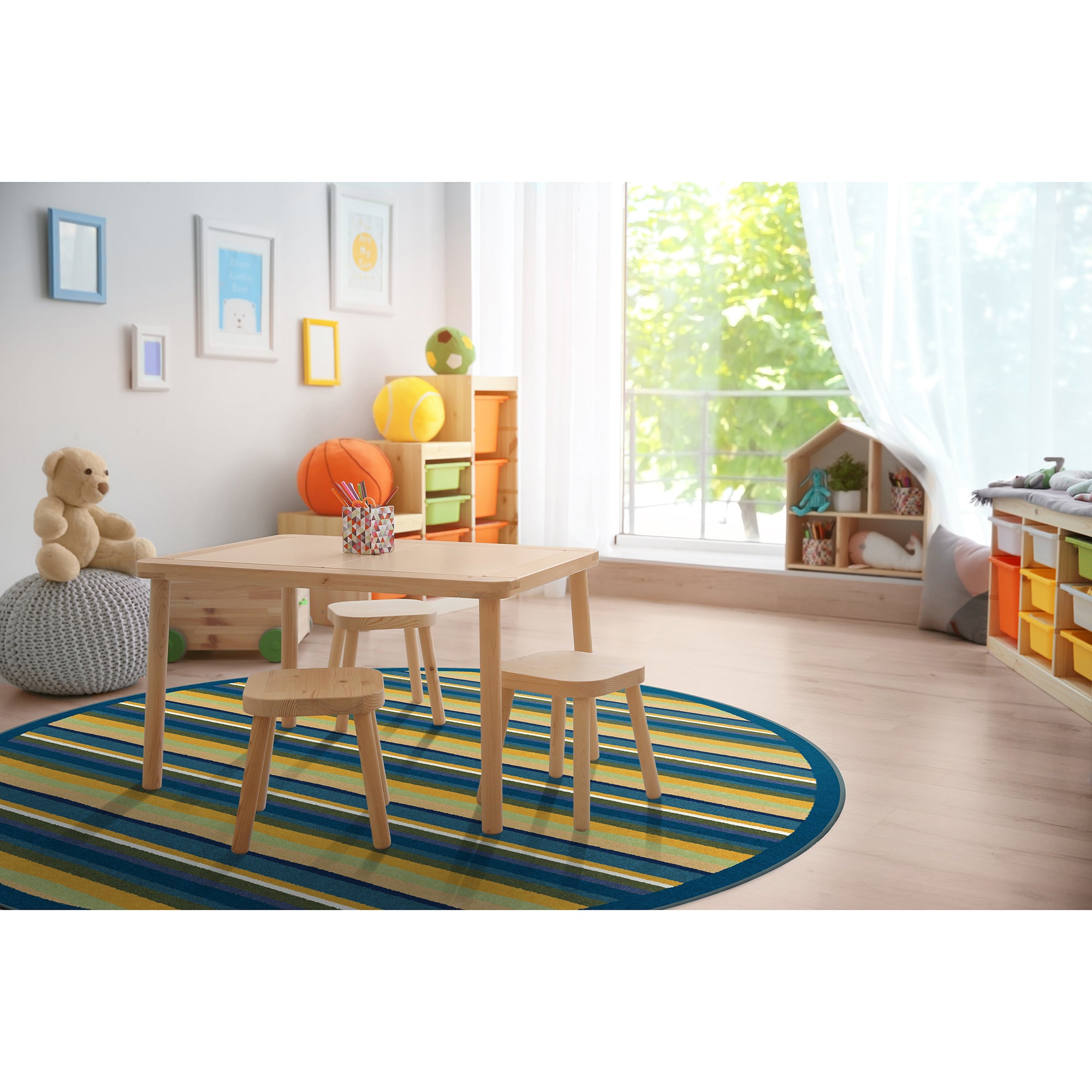 Yipes Stripes 13'2" Round area rug in color Bold