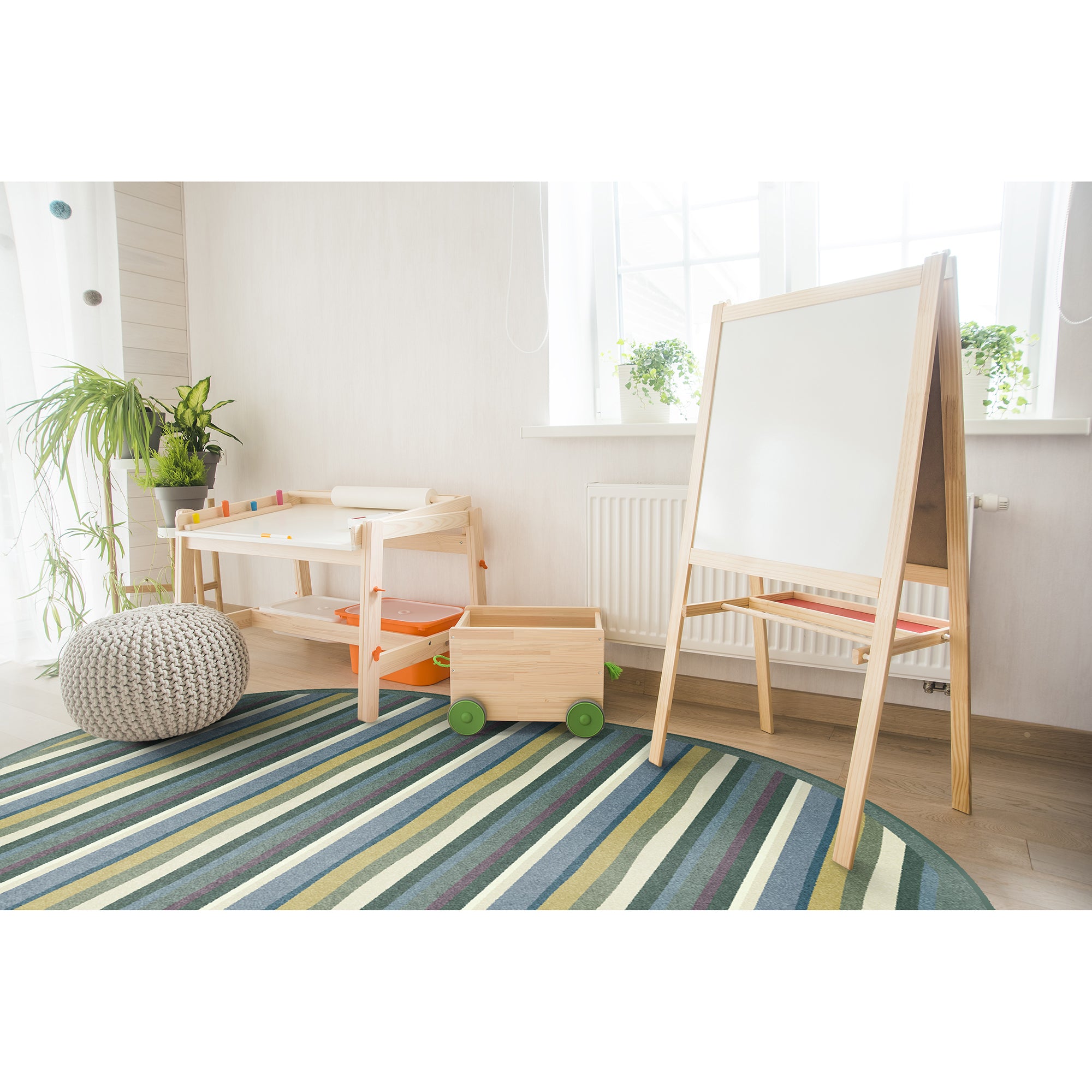 Yipes Stripes 10'9" x 13'2" Oval area rug in color Soft