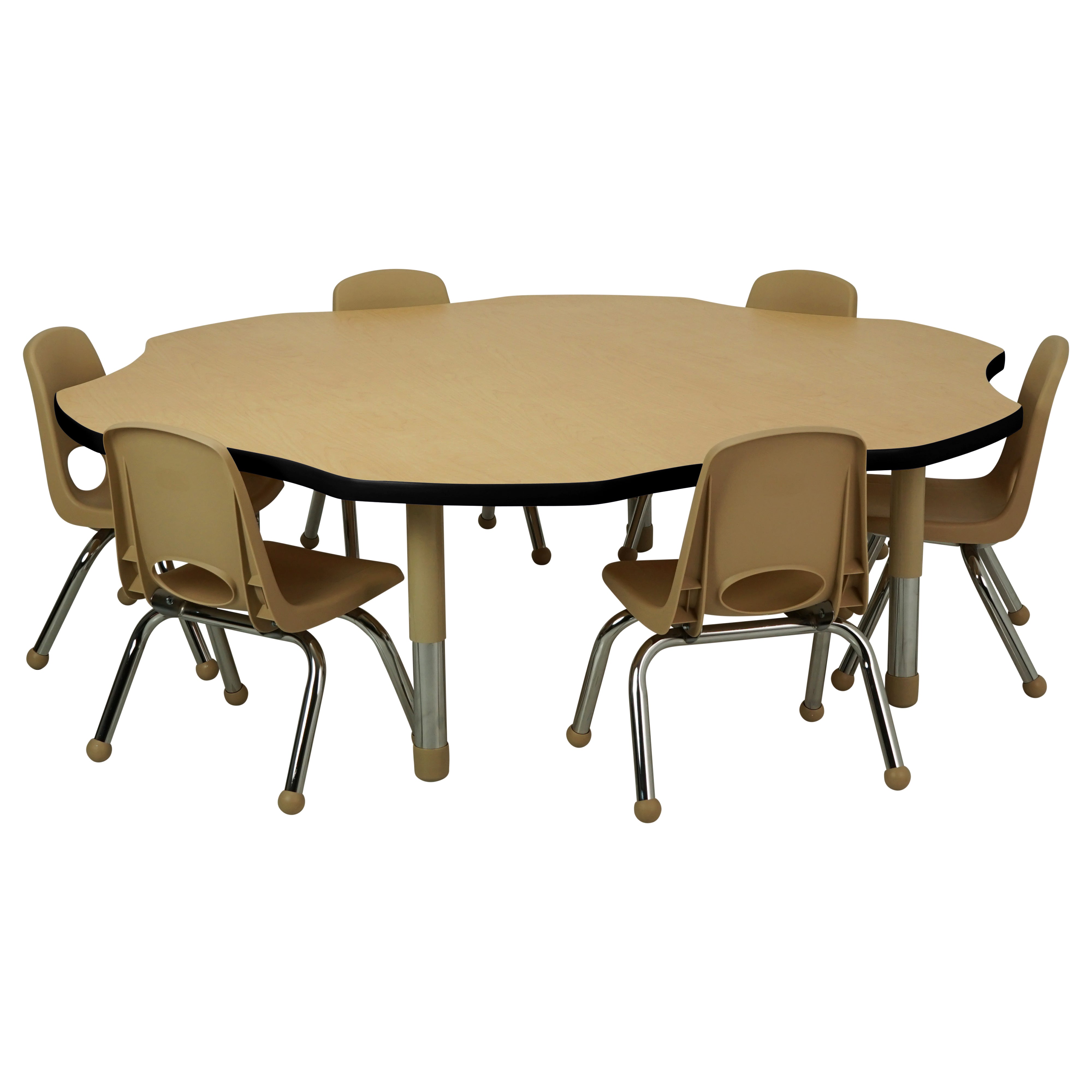 60" x 60" Flower T-Molding Activity Table with Adjustable Tiny Tot Legs - Maple/Black/Sand
