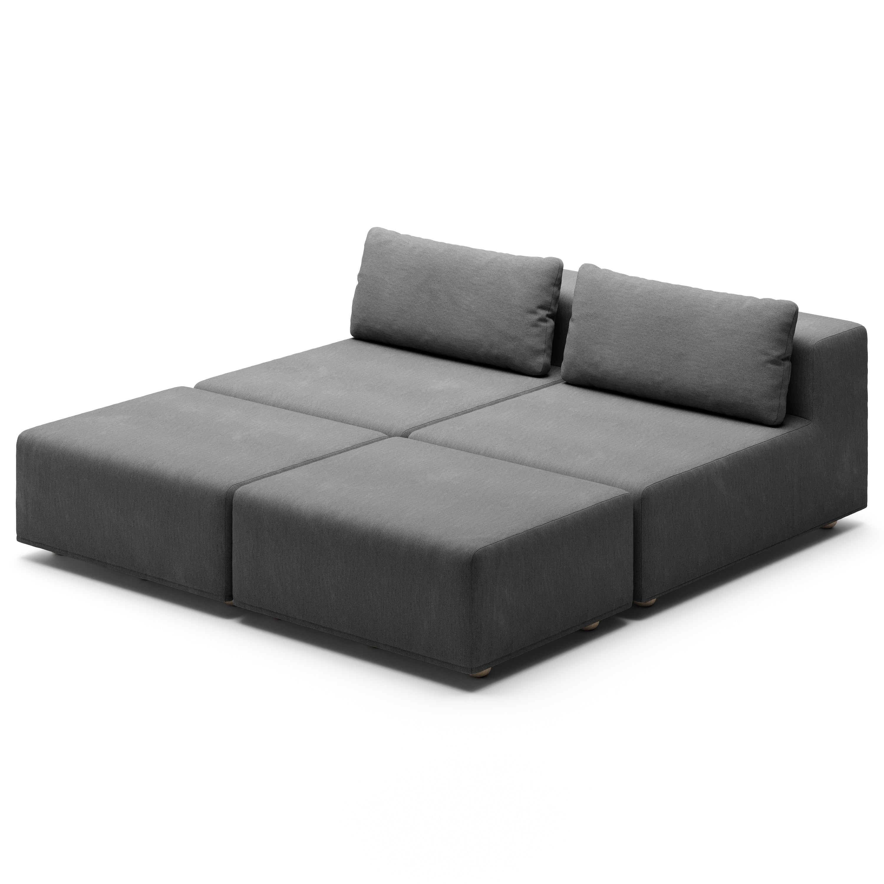 Jaxx Vada Outdoor Sun Lounger Loveseat - Luxurious Modular Double Chaise & Conversation Nook with Ottomans - Sunbrella Charcoal