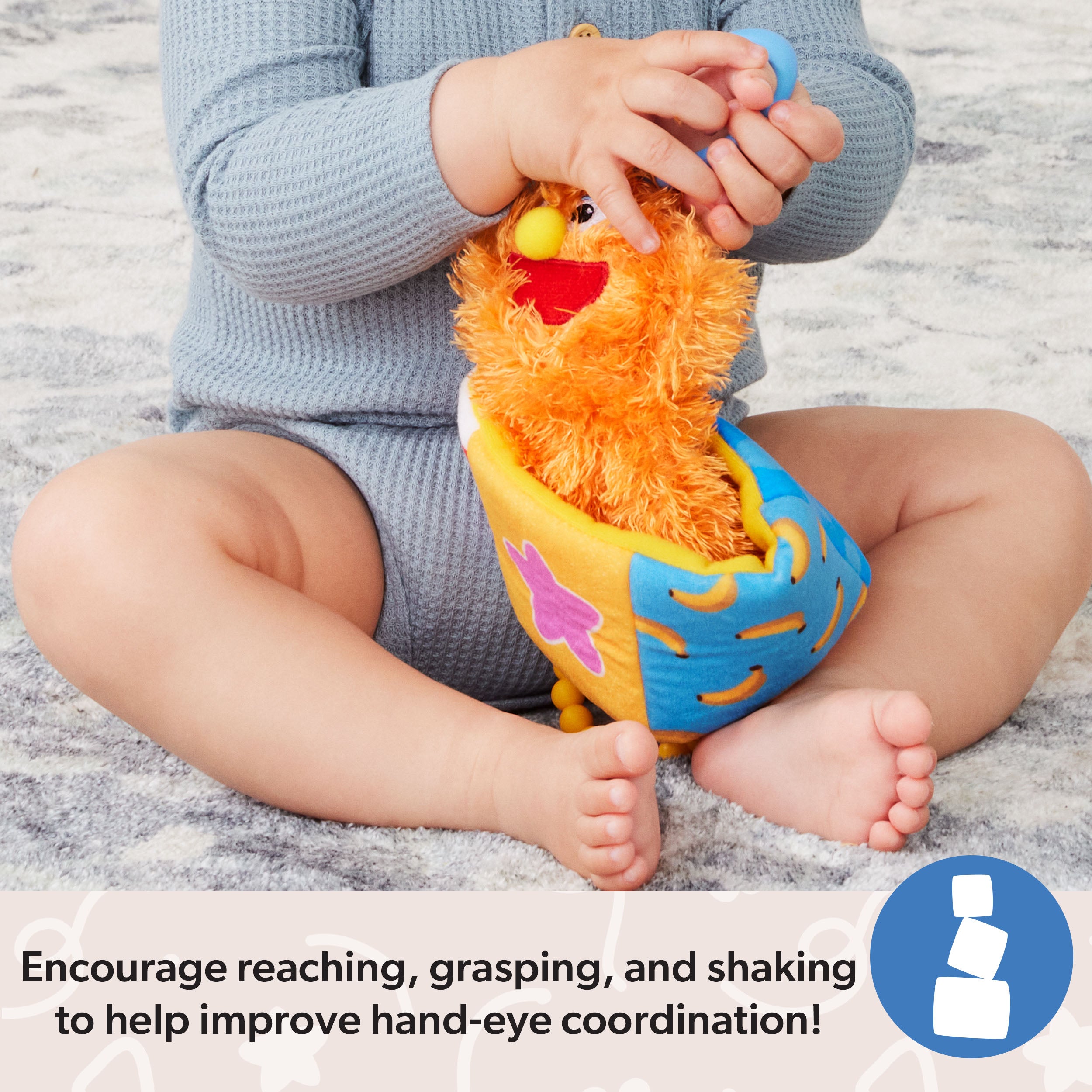 Ms. Rachel Official Herbie Sensory Take-Along Toy, Baby Swing & Baby Stroller Teething Toys w/ Rattle & Clip, Toddler Toys for Girls & Boys Ages 3 Months to 1+
