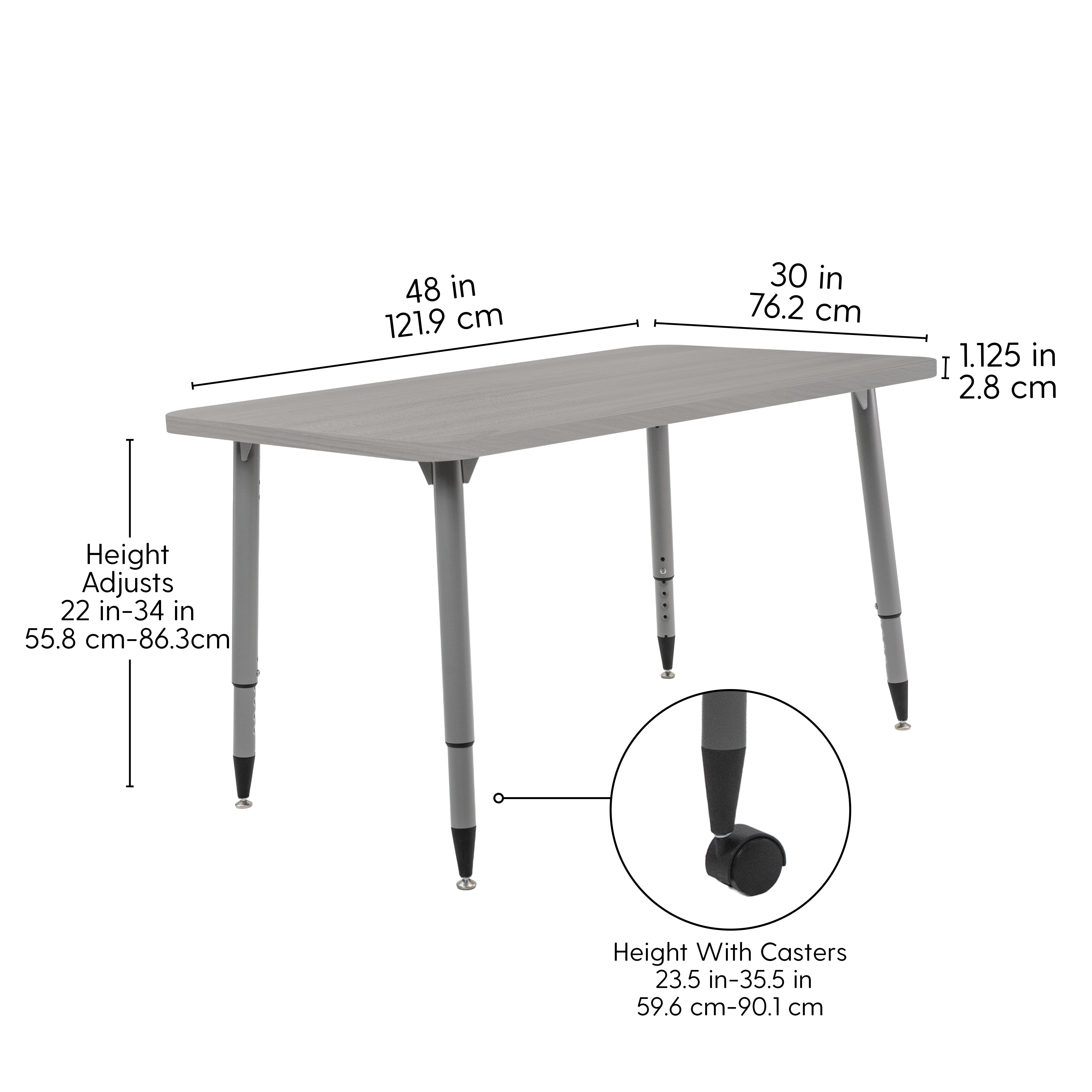 Adapte 30" x 48" Rectangle Woodgrain Activity Table with Adjustable Tapered Legs - Light Gray Wood/Silver