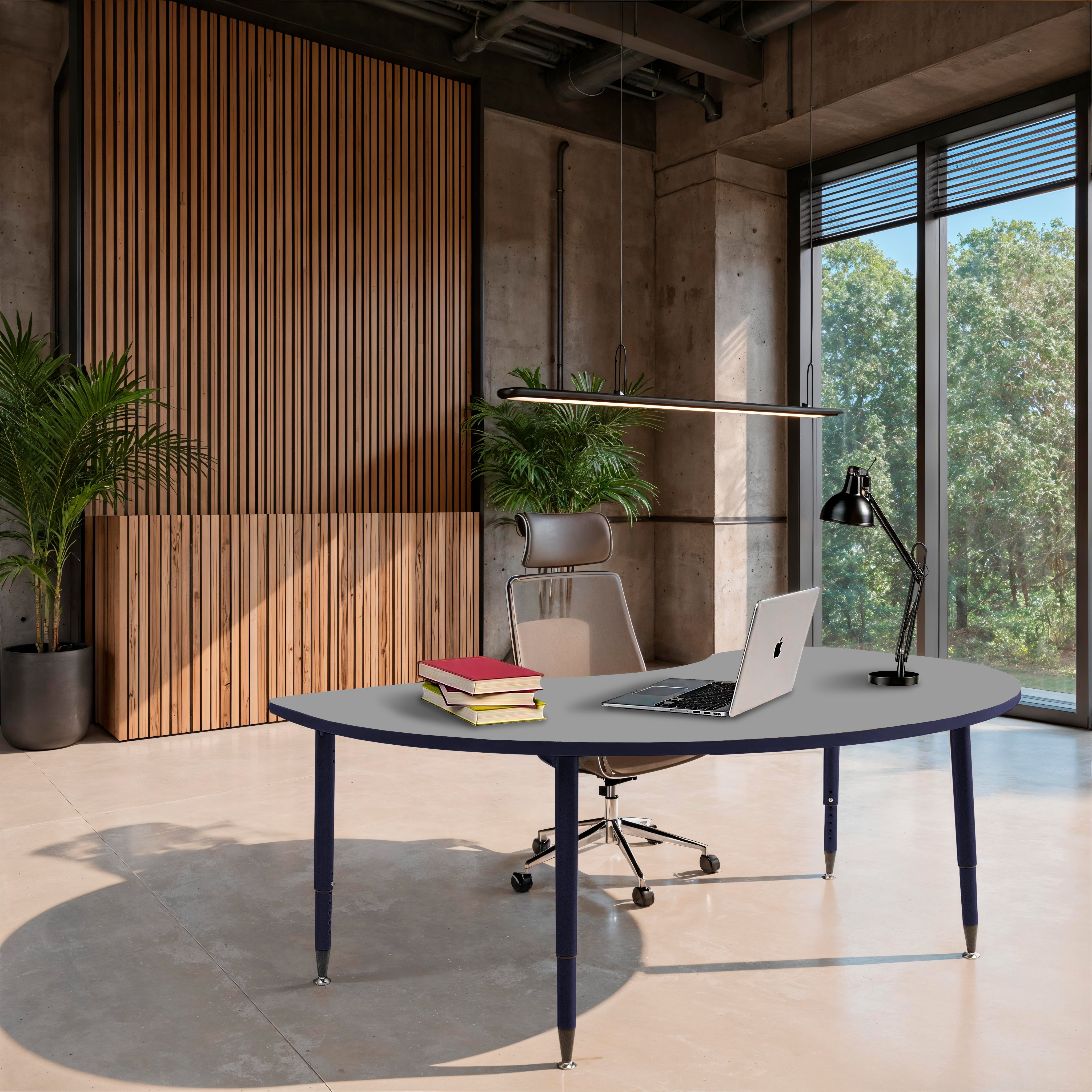 Adapte 48" x 72" Kidney Thermofused Activity Table with Adjustable Tapered Legs - North Sea/Navy