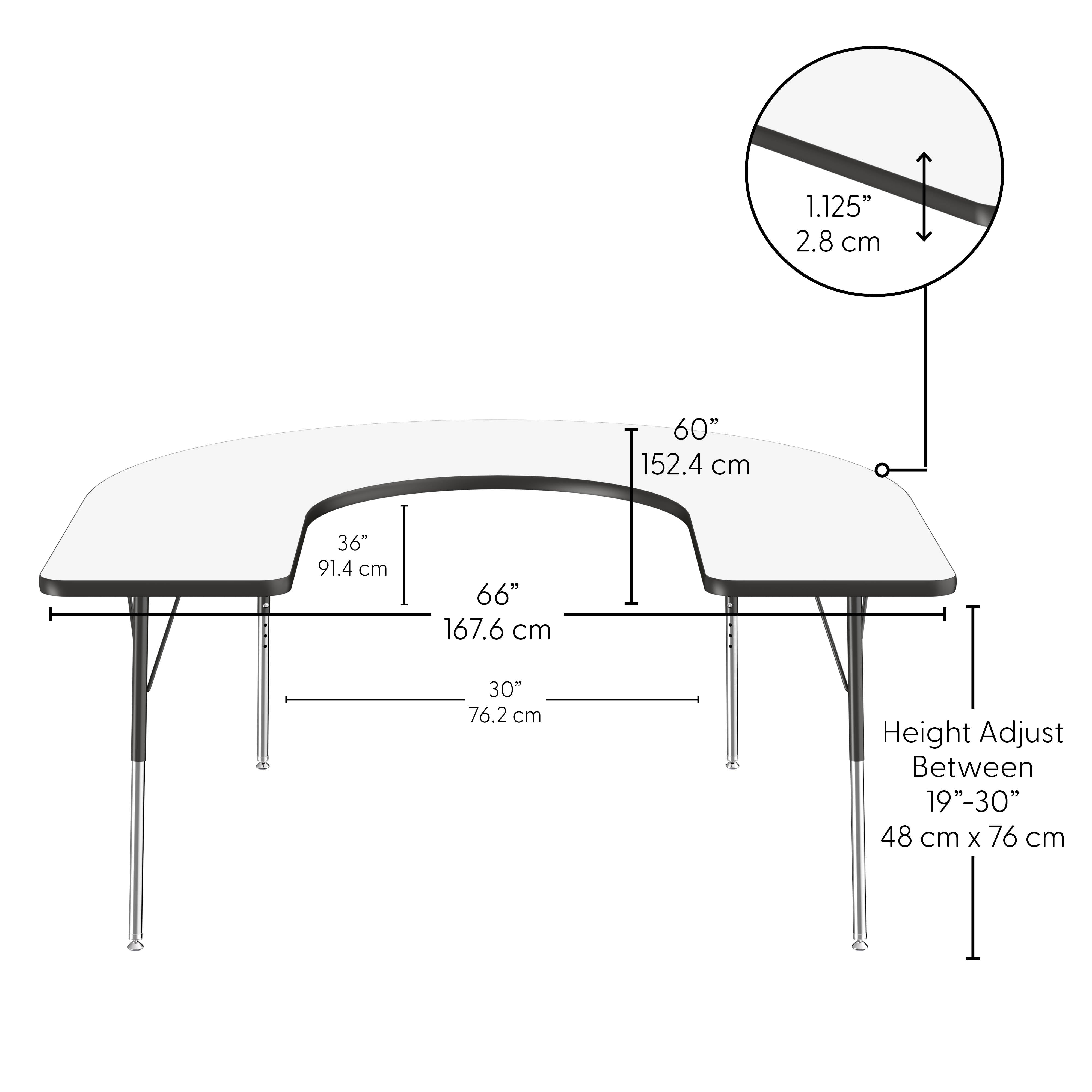 60" x 66" Horseshoe Dry-Erase Activity Table with Adjustable Standard Swivel Glide Legs - Whiteboard/Black