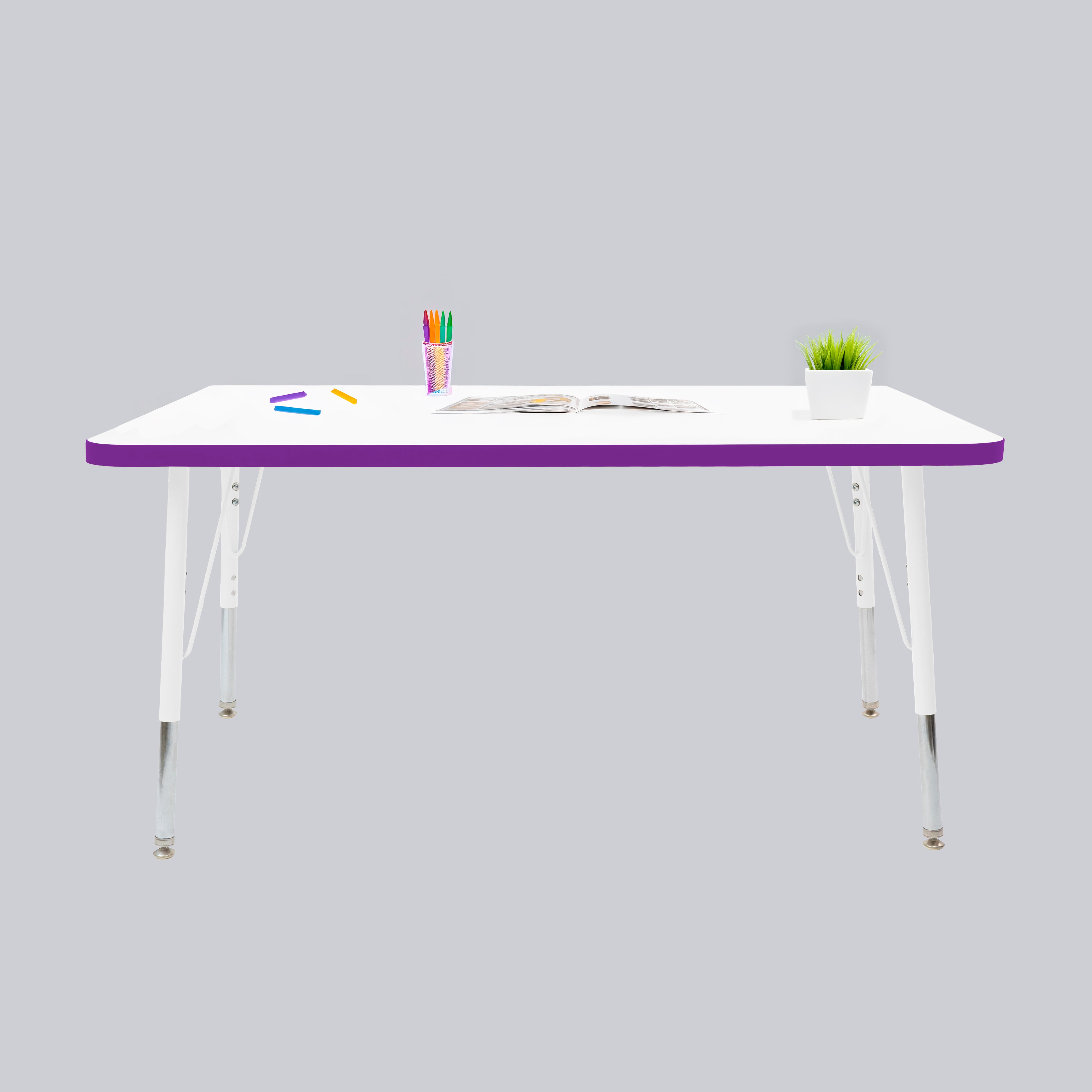 30" x 48" Rectangle Thermofused Activity Table with Adjustable Standard Swivel Glide Legs - White/Eggplant/White